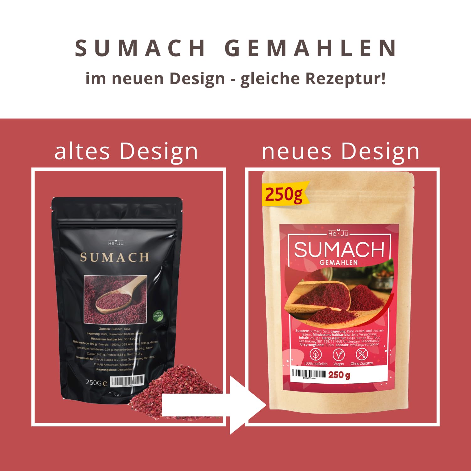 He-Ju Sumach Gewürz Zubereitung 250 g gemahlene Essigbaumfrucht