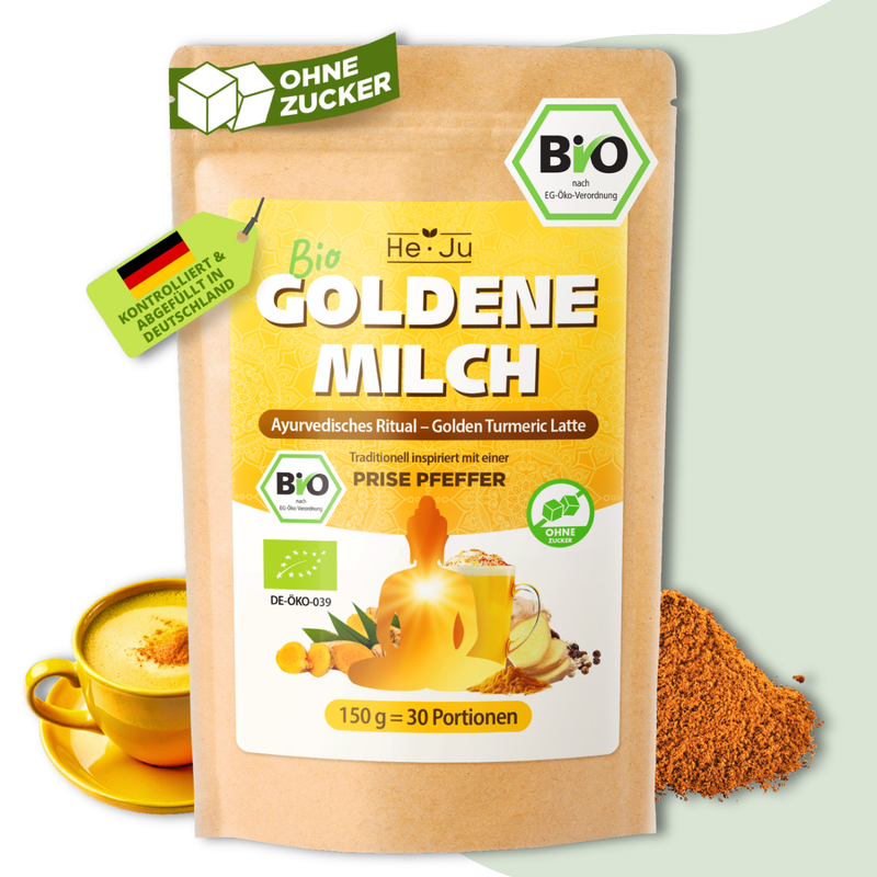 He-Ju Bio Goldene Milch Classic, 150g (30 Portionen), Kurkuma Latte Pulver mit Lucuma