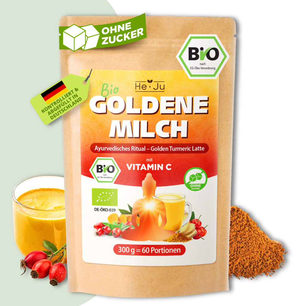 He-Ju Bio Goldene Milch Immungold 300g (60 Portionen), Mit Vitamin C aus Acerola & Hagebutte