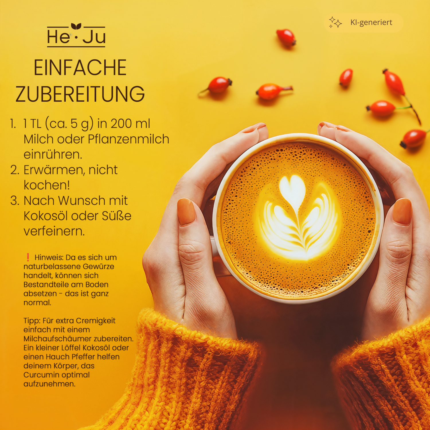 He-Ju Bio Goldene Milch Immungold 300g (60 Portionen), Mit Vitamin C aus Acerola & Hagebutte
