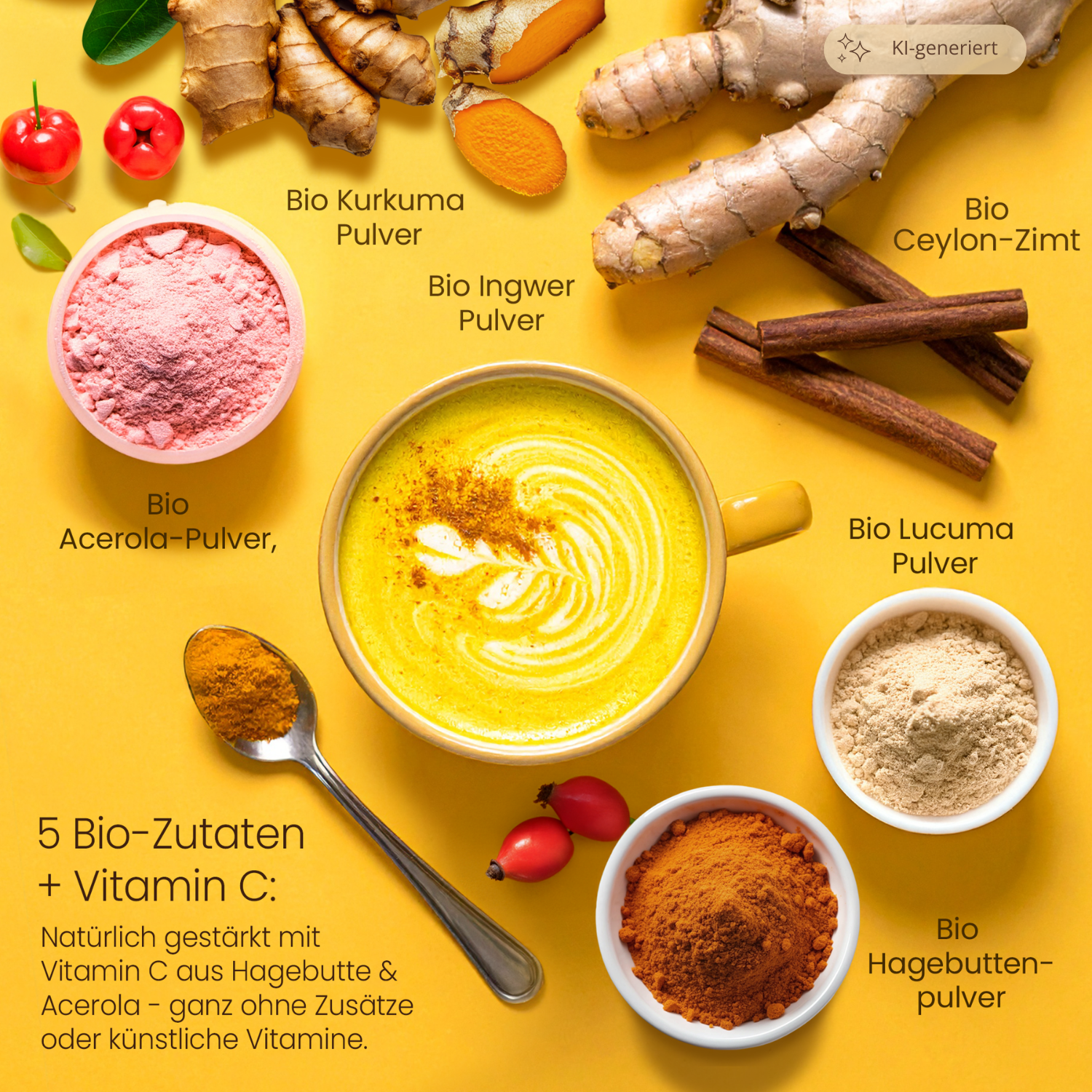 He-Ju Bio Goldene Milch Immungold 300g (60 Portionen), Mit Vitamin C aus Acerola & Hagebutte
