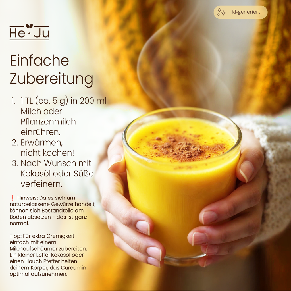 He-Ju Bio Goldene Milch Pur 300g (60 Portionen), Nur 3 Zutaten: Kurkuma, Ingwer & Ceylon Zimt