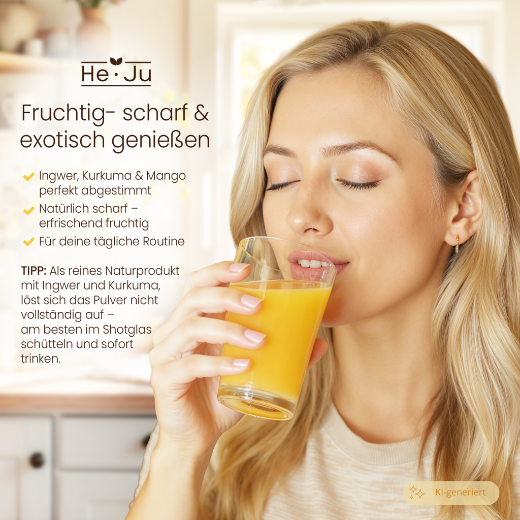 He-Ju Bio Ingwer Shot Pulver 150g (75 Shots) mit natürlichem Vitamin C aus Acerola, extra scharf