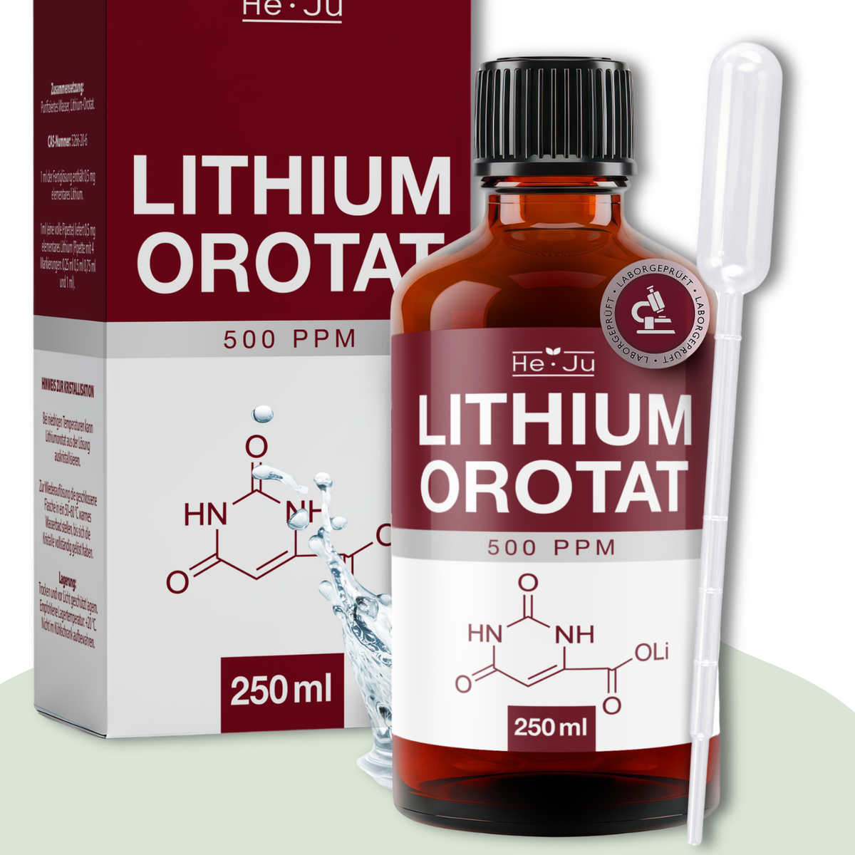 He-Ju Lithium Orotat 250ml Laborchemikalie 550ppm mit Pipette