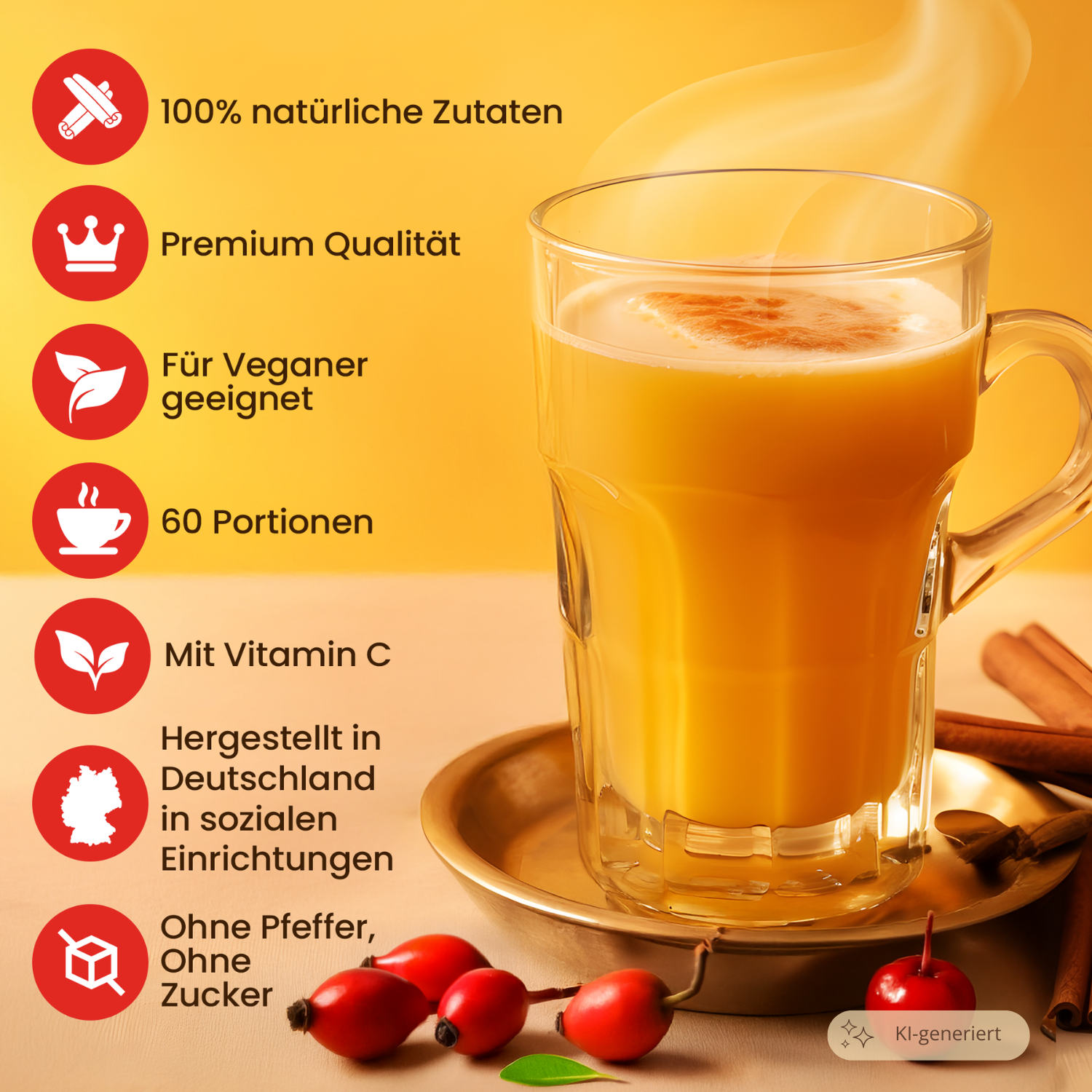 He-Ju Bio Goldene Milch Immungold 300g (60 Portionen), Mit Vitamin C aus Acerola & Hagebutte
