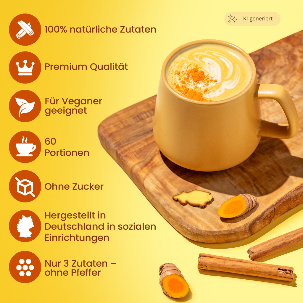 He-Ju Bio Goldene Milch Pur 300g (60 Portionen), Nur 3 Zutaten: Kurkuma, Ingwer & Ceylon Zimt