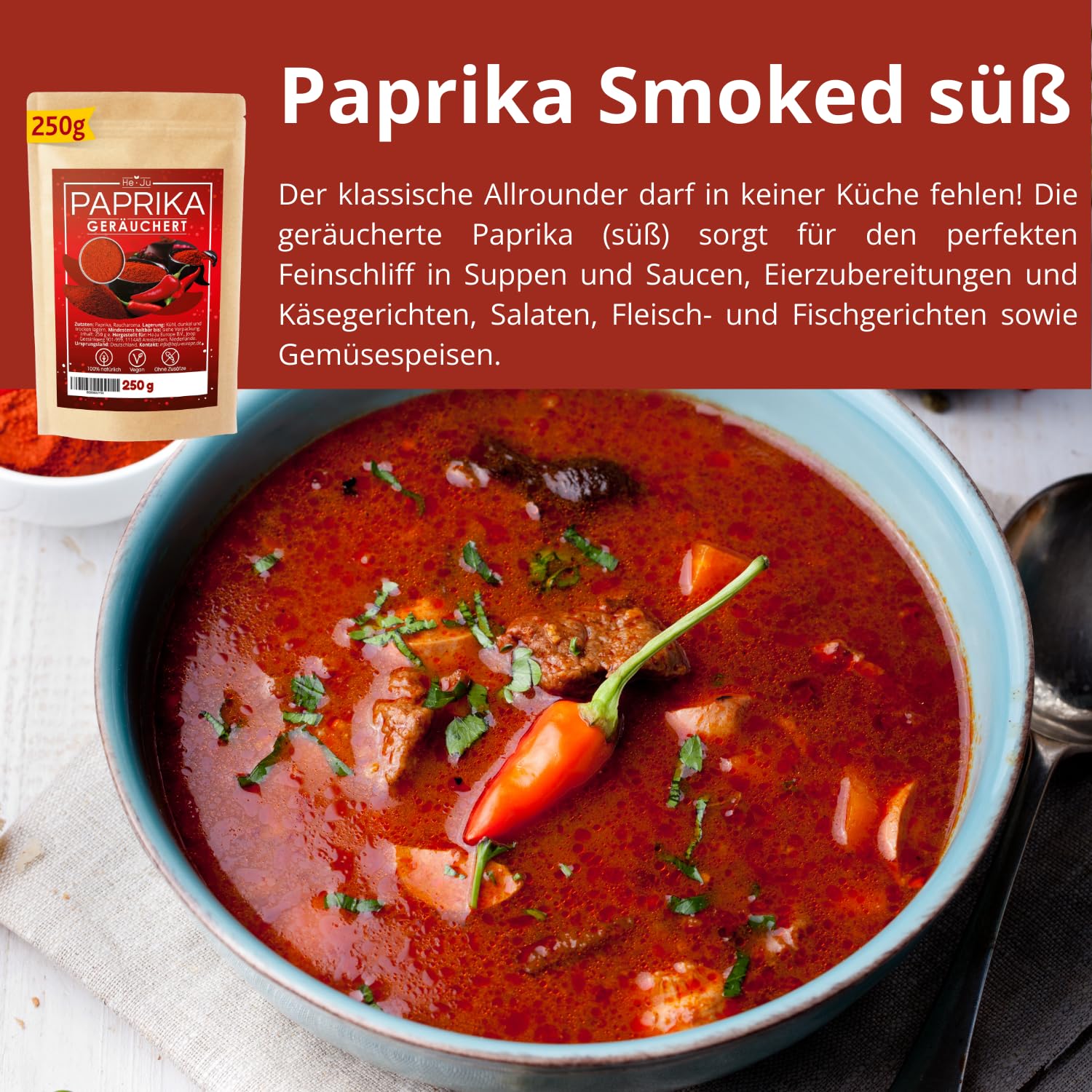 He-Ju Geräuchertes Paprikapulver (smoked) süß, 250 g