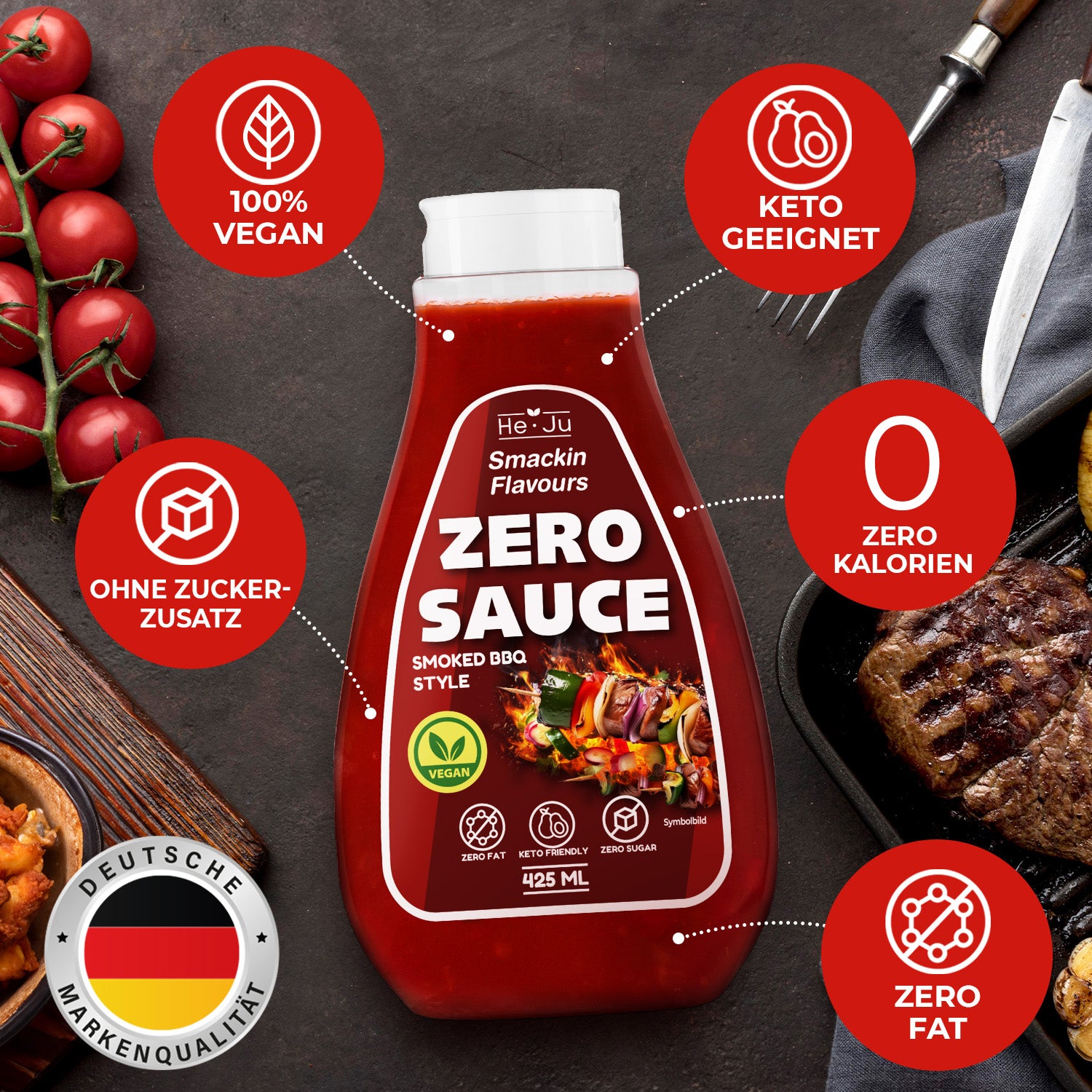 He-Ju Zero Sauce Smoked BBQ 1x 425ml Light Sauce