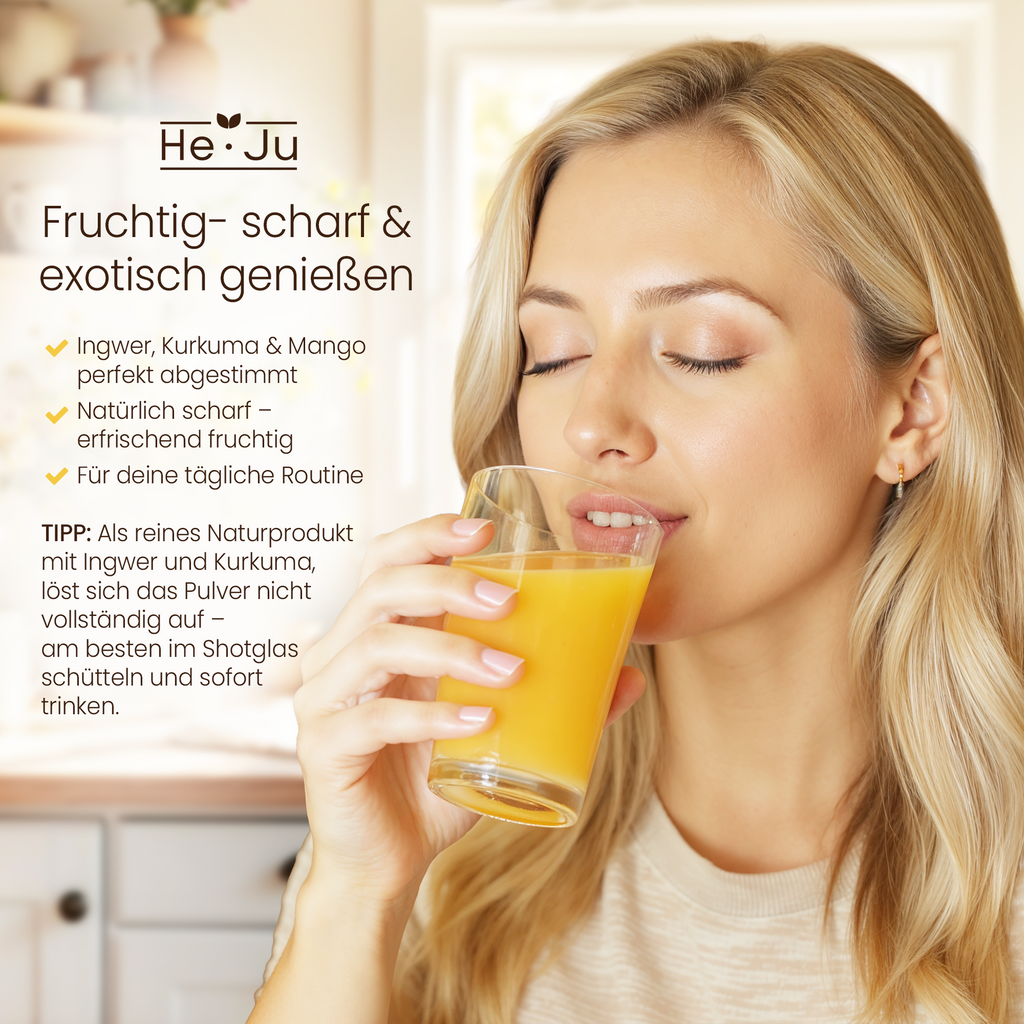 He-Ju Bio Ingwer Shot Pulver 150g (75 Shots) mit natürlichem Vitamin C aus Acerola, extra scharf