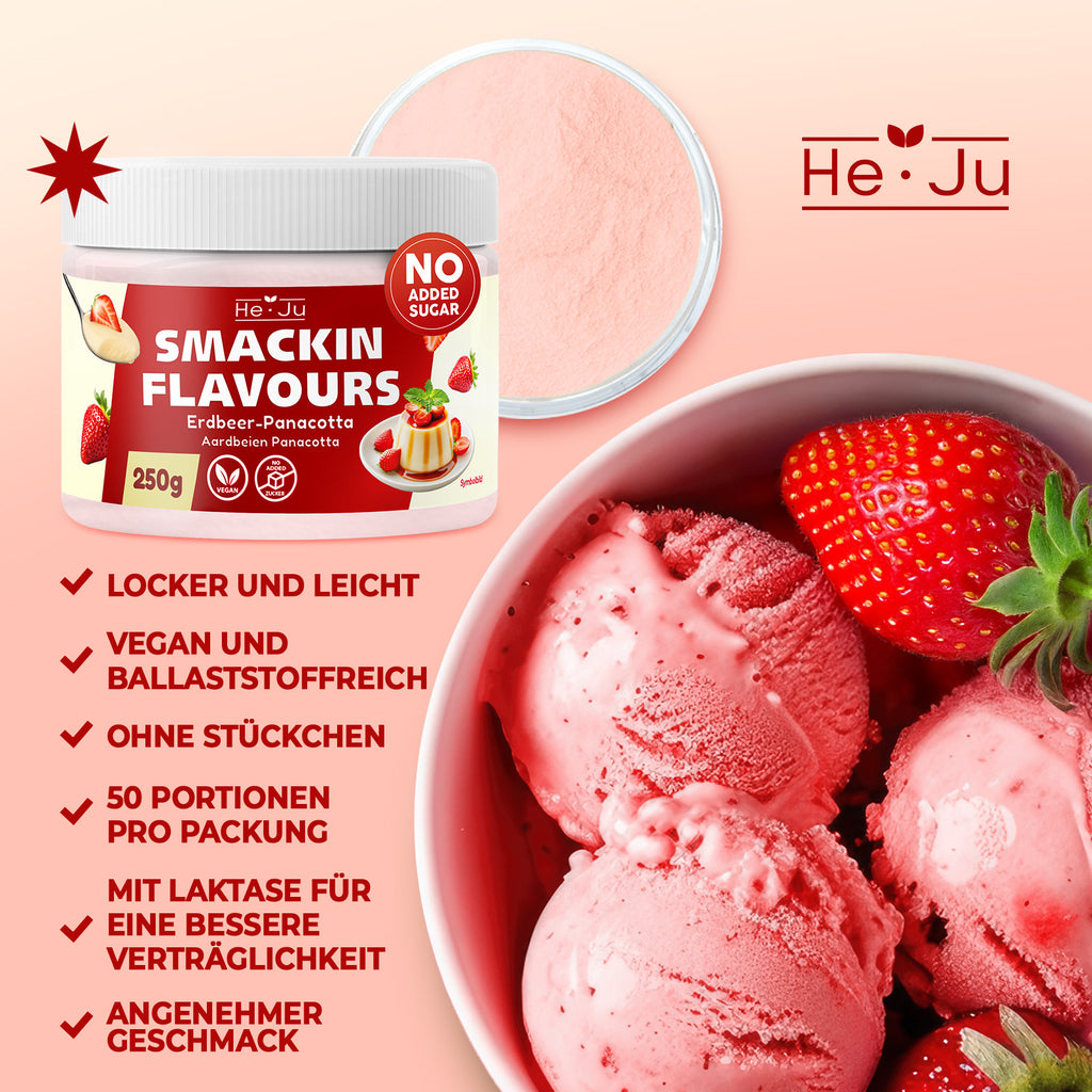 He-Ju Flavour Pulver Erdbeer Panna-Cotta 250g vegan