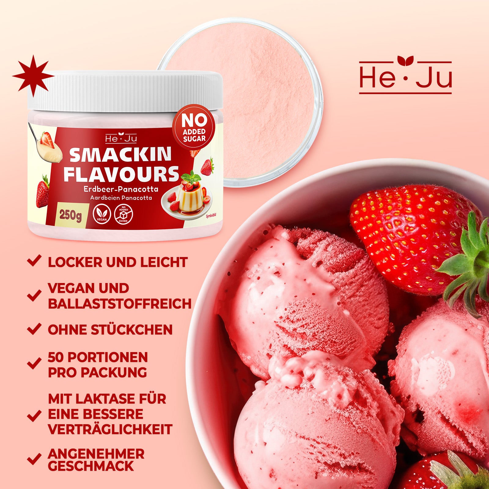 He-Ju Flavour Pulver Erdbeer Panna-Cotta 250g vegan