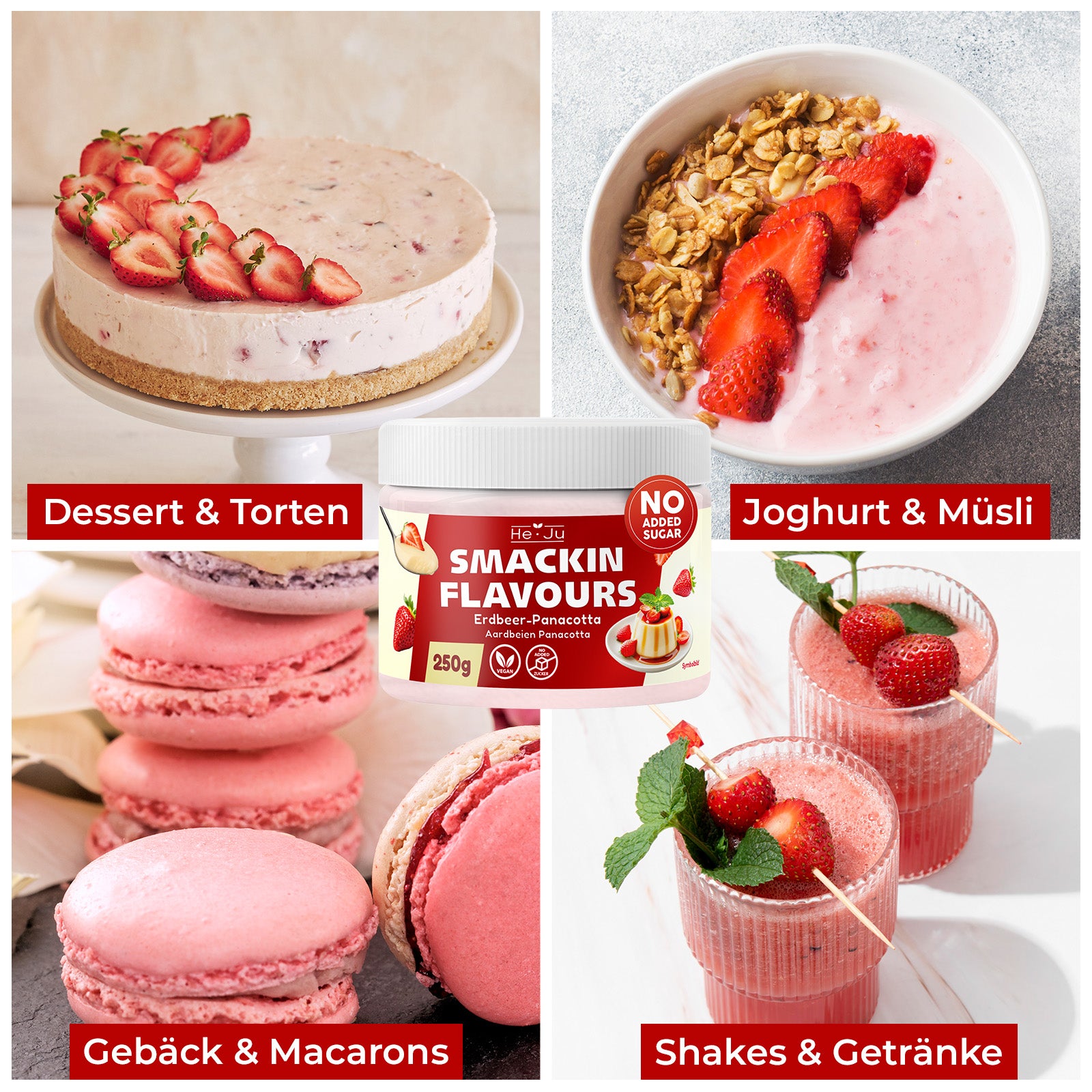 He-Ju Flavour Pulver Erdbeer Panna-Cotta 250g vegan