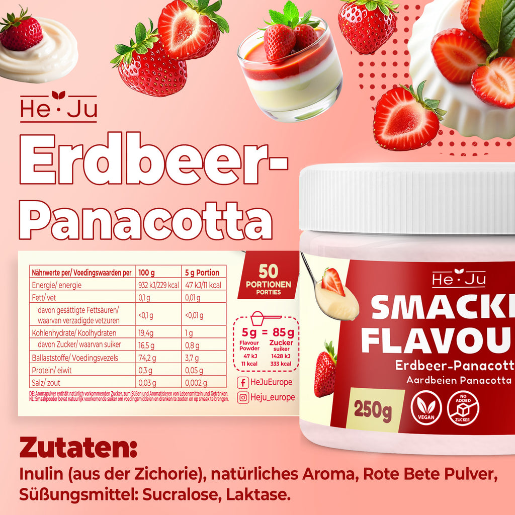 He-Ju Flavour Pulver Erdbeer Panna-Cotta 250g vegan