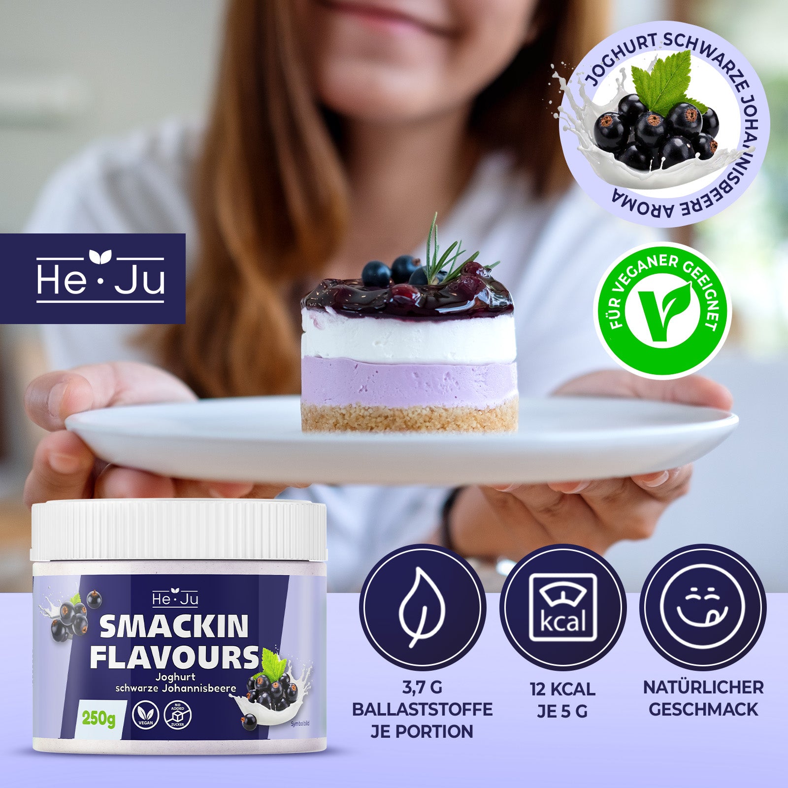 He-Ju Flavour Pulver Joghurt schwarze Johannisbeere 250g vegan