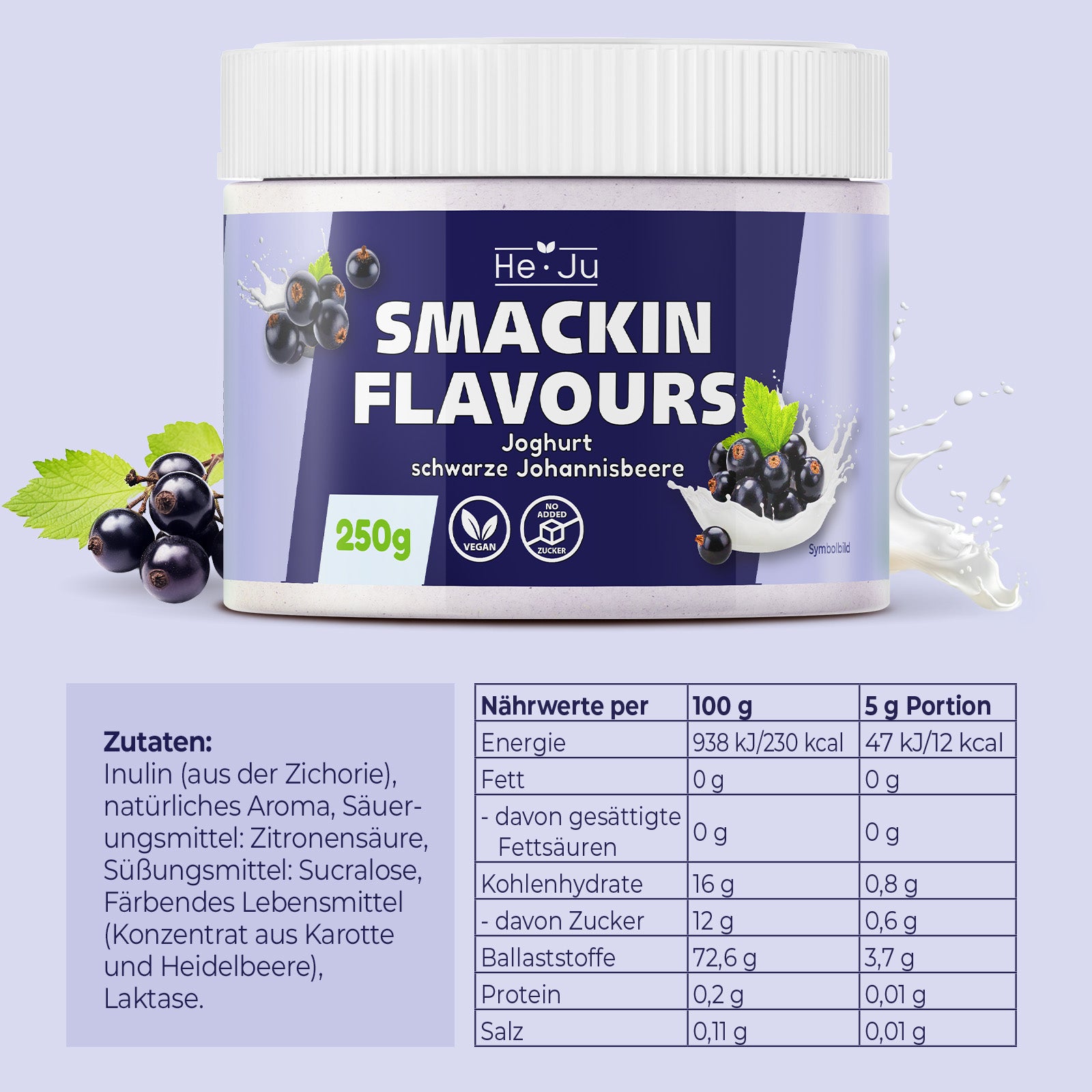 He-Ju Flavour Pulver Joghurt schwarze Johannisbeere 250g vegan