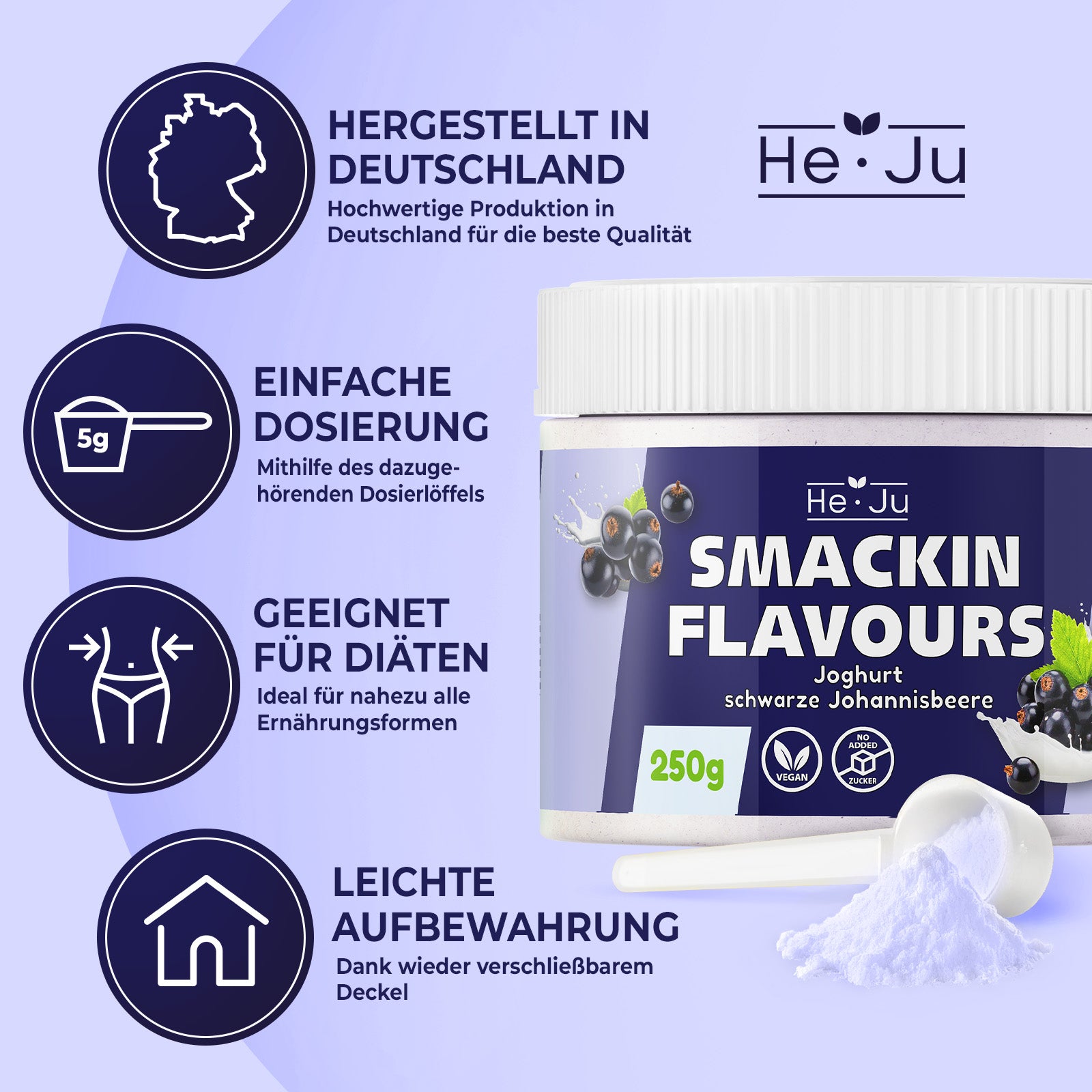 He-Ju Flavour Pulver Joghurt schwarze Johannisbeere 250g vegan