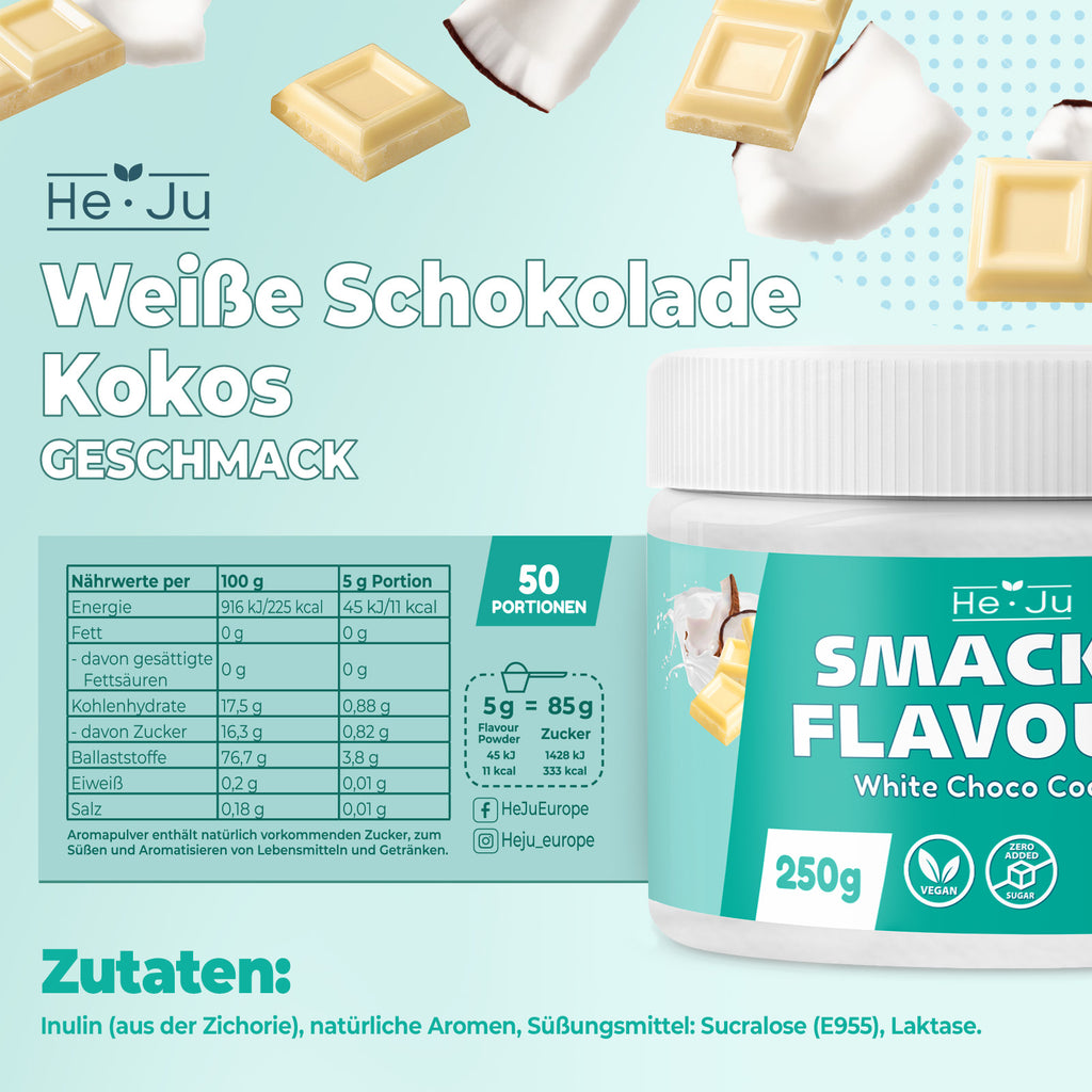 He-Ju Flavour Pulver weiße Schokolade Kokos 250g vegan