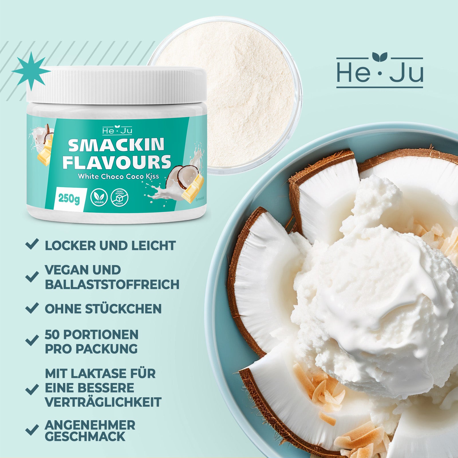 He-Ju Flavour Pulver weiße Schokolade Kokos 250g vegan