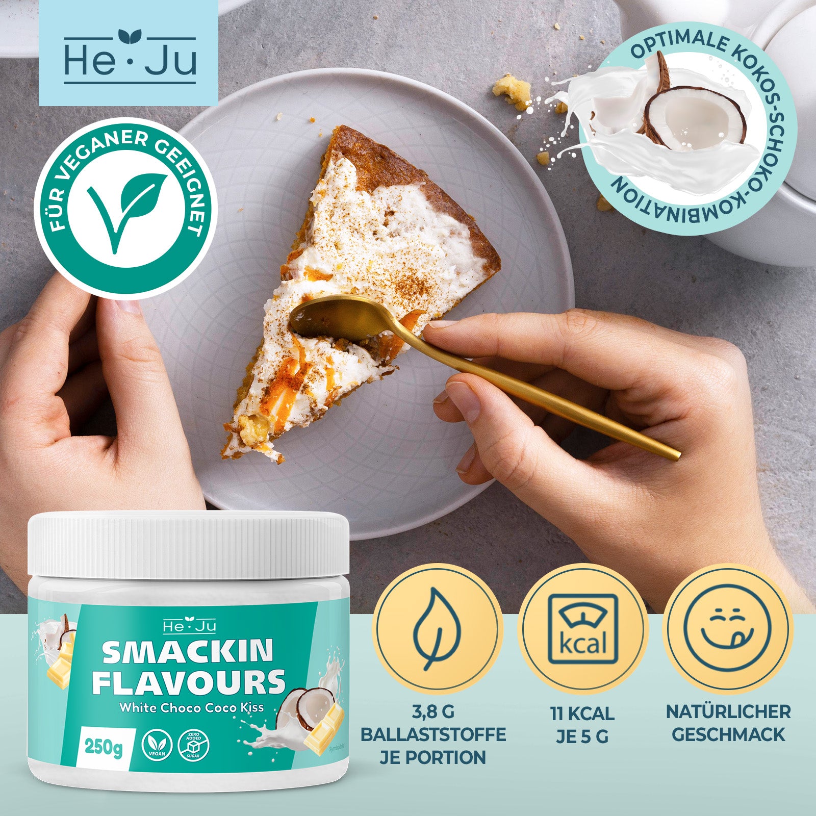 He-Ju Flavour Pulver weiße Schokolade Kokos 250g vegan