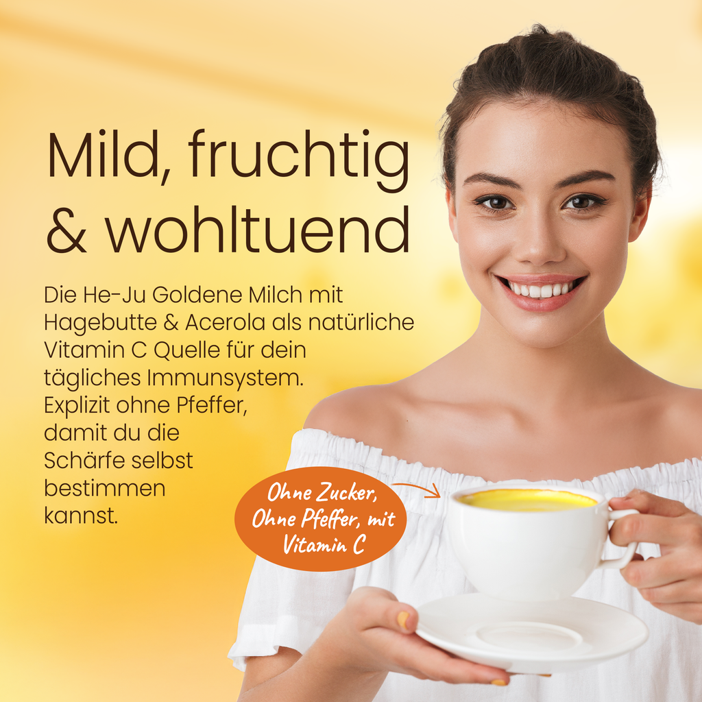 He-Ju Bio Goldene Milch Immungold 300g (60 Portionen), Mit Vitamin C aus Acerola & Hagebutte
