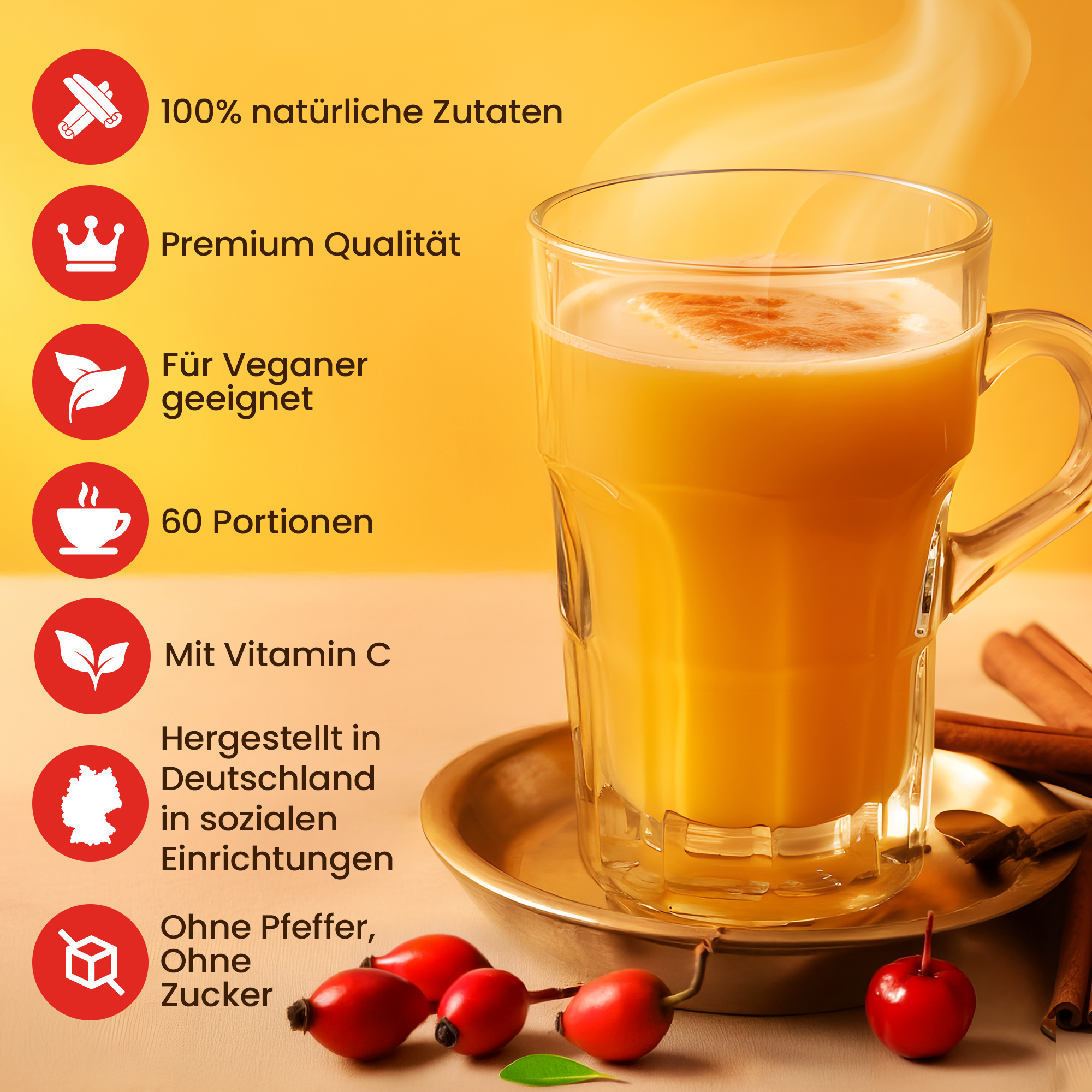 He-Ju Bio Goldene Milch Immungold 300g (60 Portionen), Mit Vitamin C aus Acerola & Hagebutte