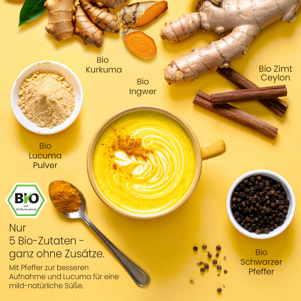 He-Ju Bio Goldene Milch Classic, 150g (30 Portionen), Kurkuma Latte Pulver mit Lucuma