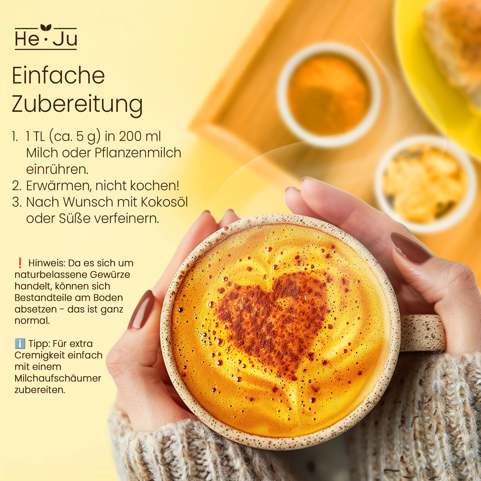 He-Ju Bio Goldene Milch Classic, 150g (30 Portionen), Kurkuma Latte Pulver mit Lucuma