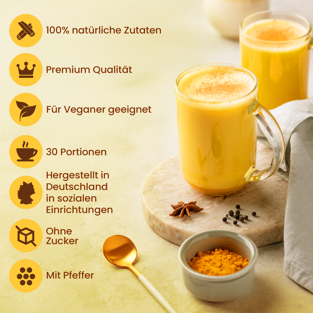 He-Ju Bio Goldene Milch Classic, 150g (30 Portionen), Kurkuma Latte Pulver mit Lucuma