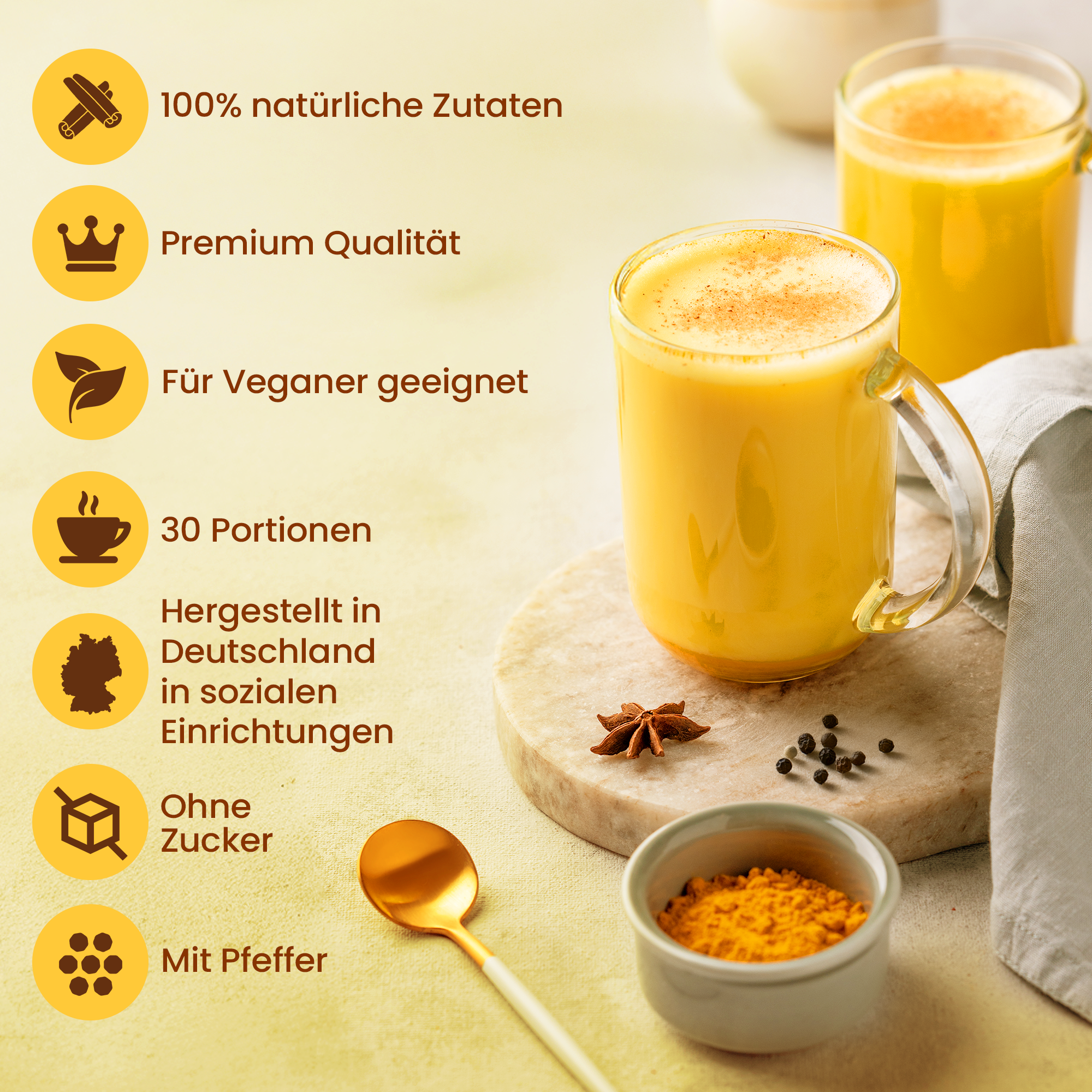 He-Ju Bio Goldene Milch Classic, 150g (30 Portionen), Kurkuma Latte Pulver mit Lucuma