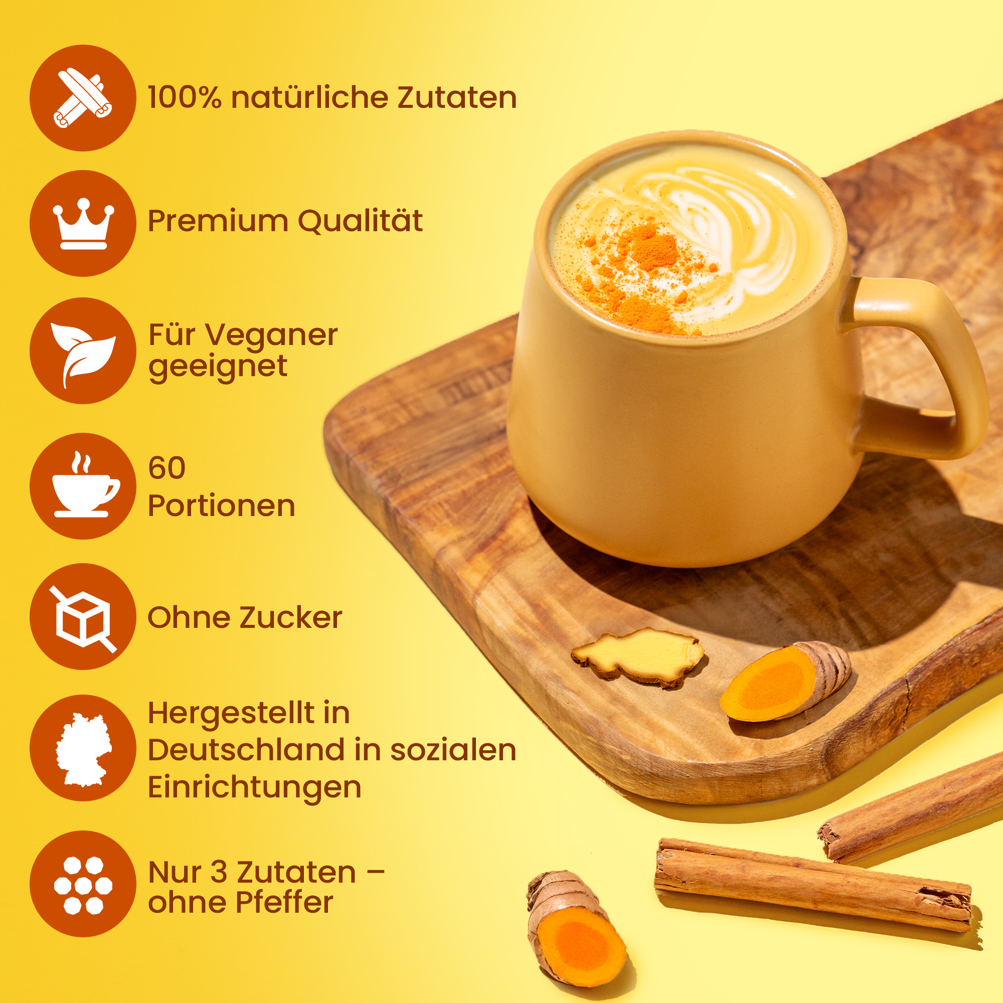 He-Ju Bio Goldene Milch Pur 300g (60 Portionen), Nur 3 Zutaten: Kurkuma, Ingwer & Ceylon Zimt