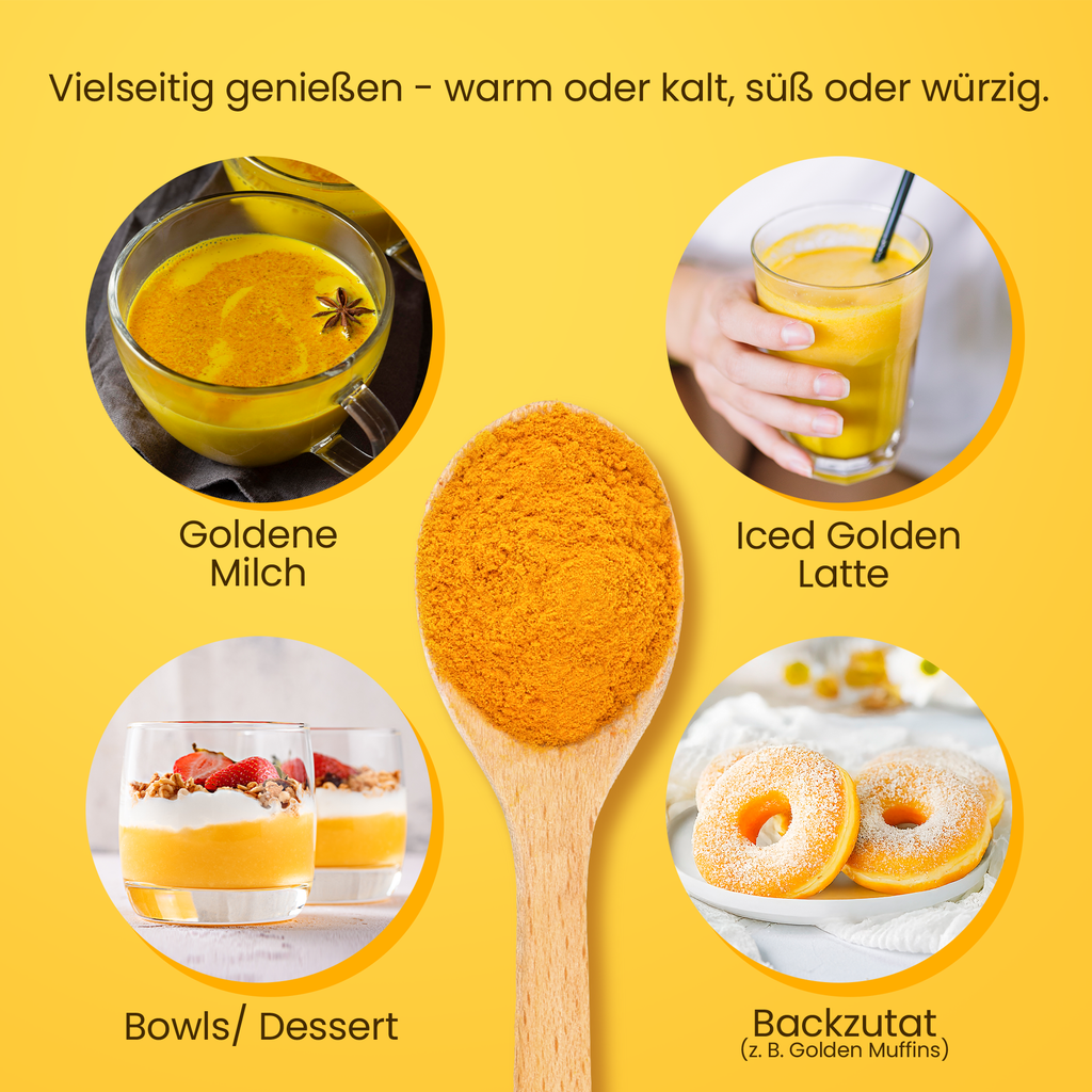 He-Ju Bio Goldene Milch Pur 300g (60 Portionen), Nur 3 Zutaten: Kurkuma, Ingwer & Ceylon Zimt
