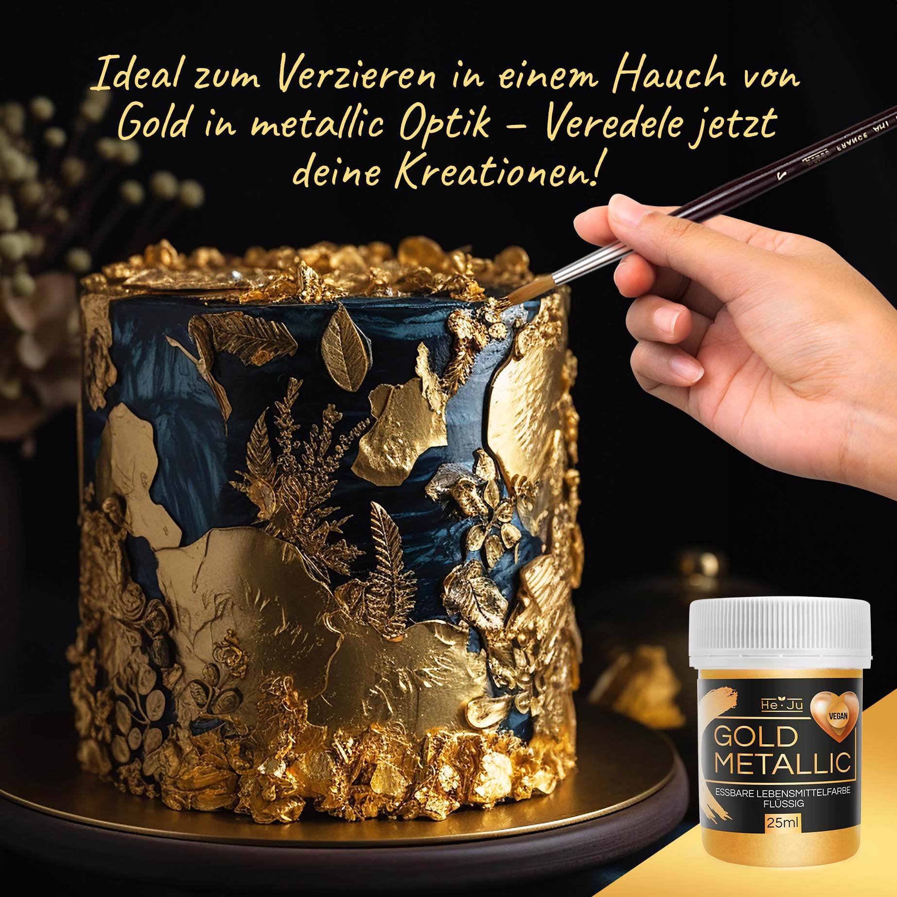 He-Ju Lebensmittelfarbe metallic gold flüssig 25ml