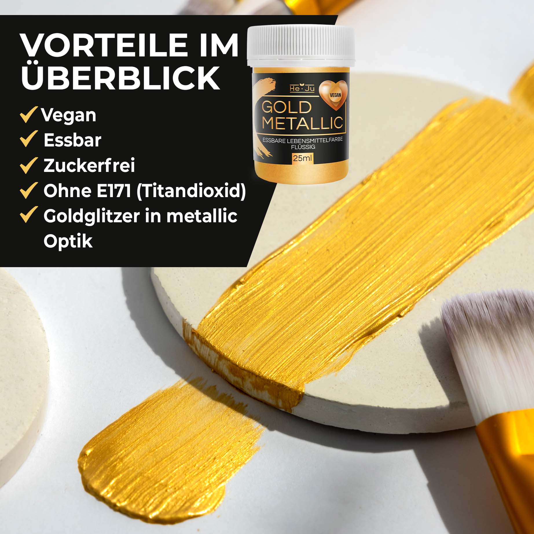 He-Ju Lebensmittelfarbe metallic gold flüssig 25ml