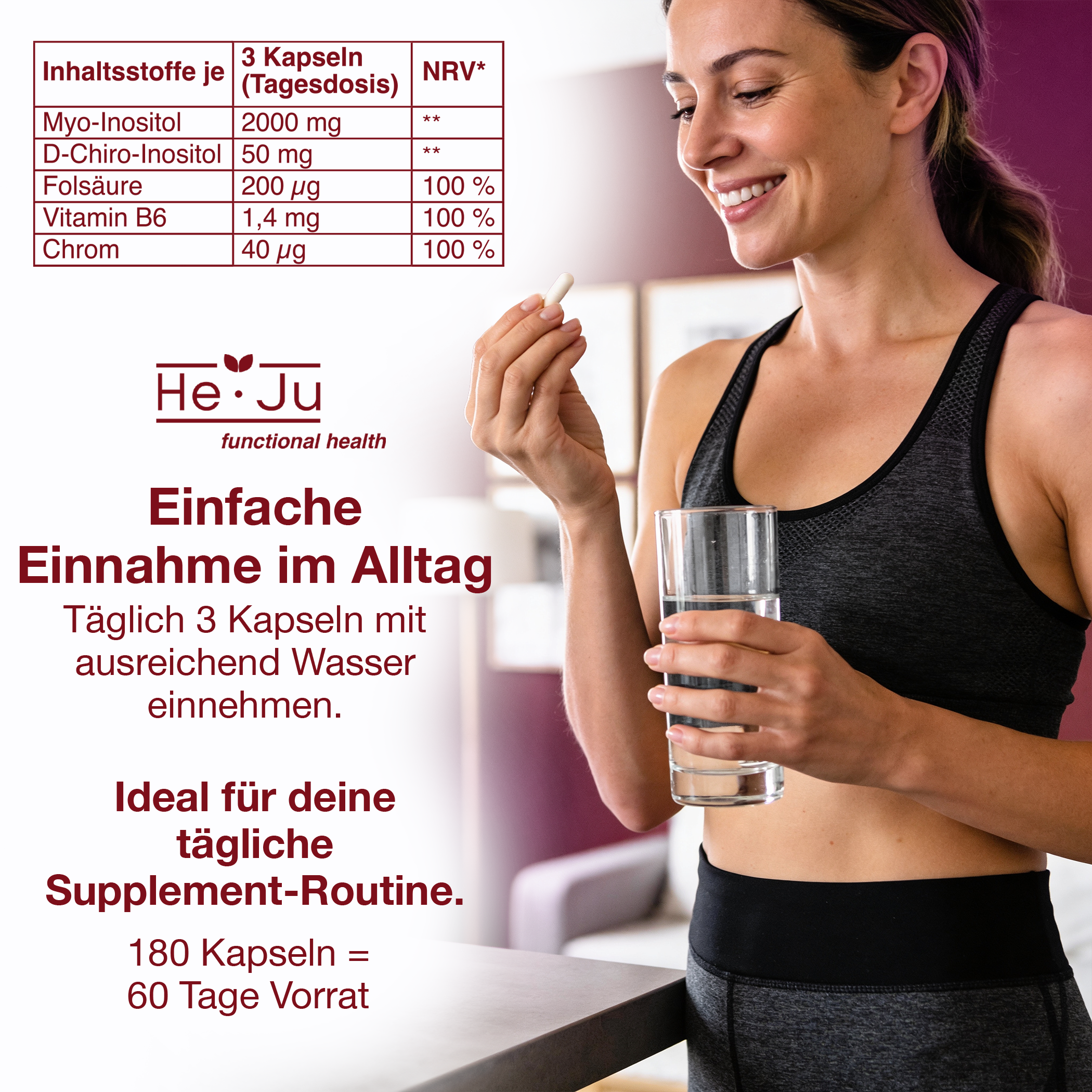 He-Ju Inositol Komplex 180 vegane Kapseln, Myo & D-Chiro Inositol 40:1