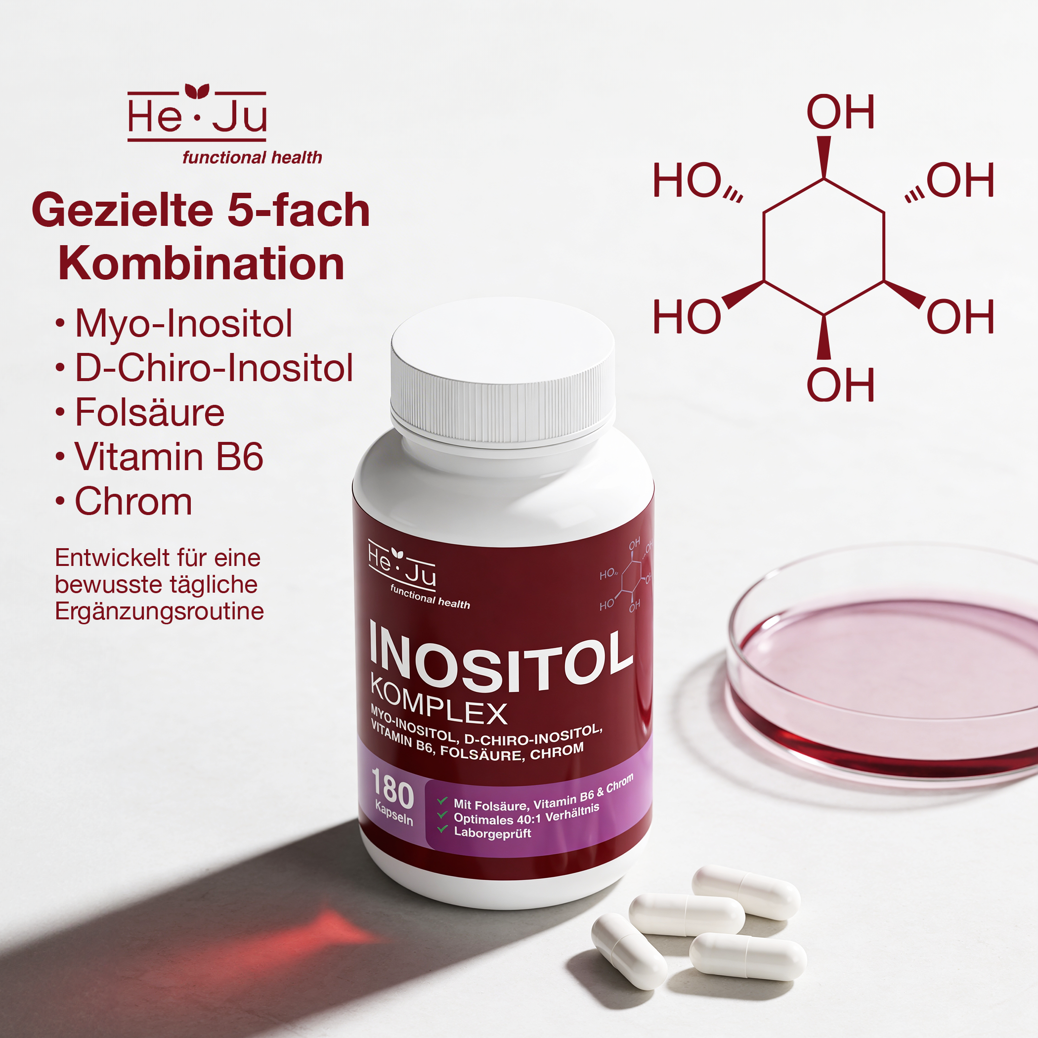 He-Ju Inositol Komplex 180 vegane Kapseln, Myo & D-Chiro Inositol 40:1