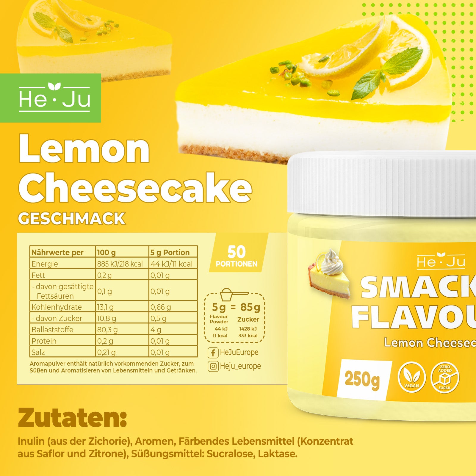 He-Ju Flavour Pulver Lemon Cheesecake 250g, vegan