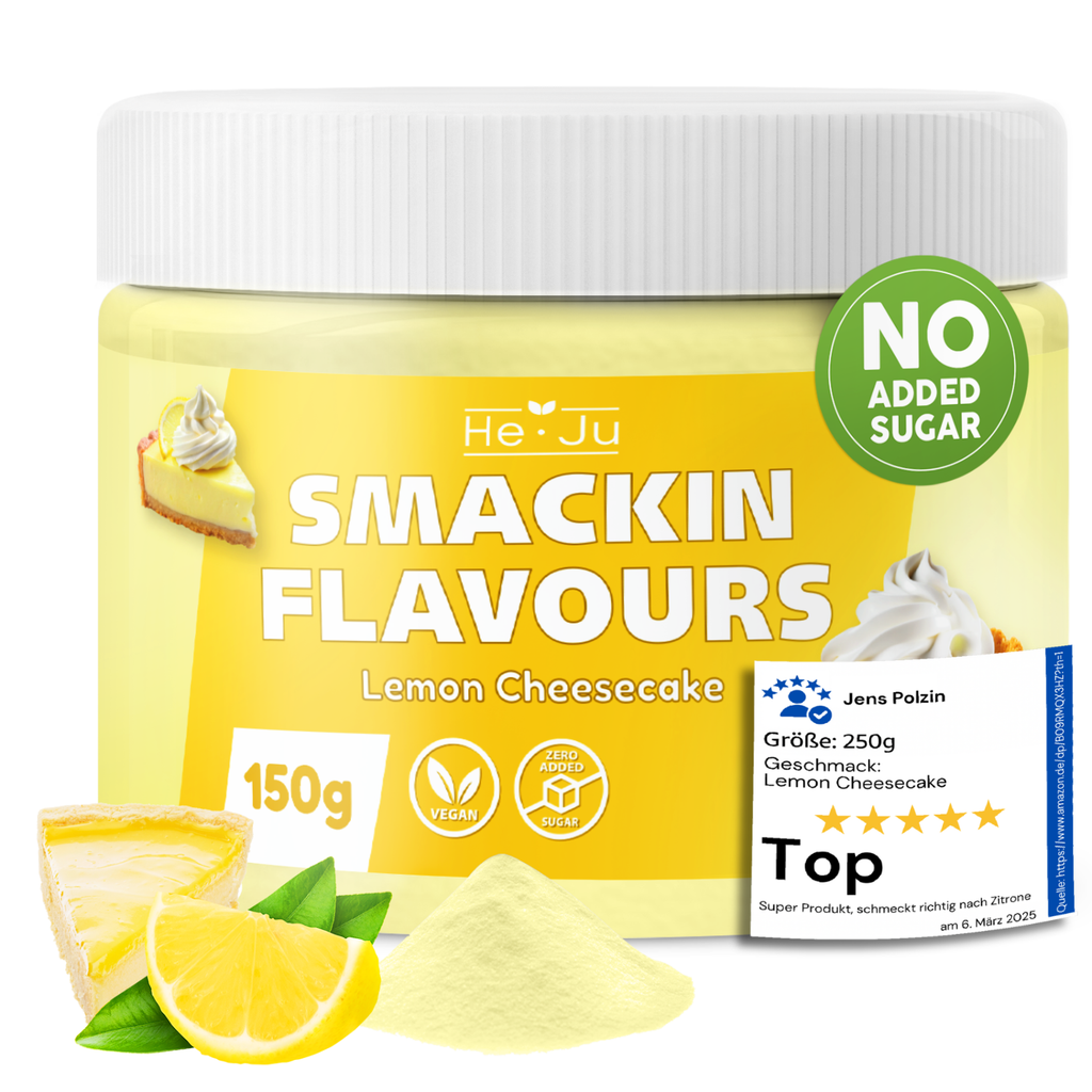 He-Ju Flavour Pulver Lemon Cheesecake, vegan, Lemon Cheesecake Geschmackspulver zum Süßen fast ohne Kalorien (150g)
