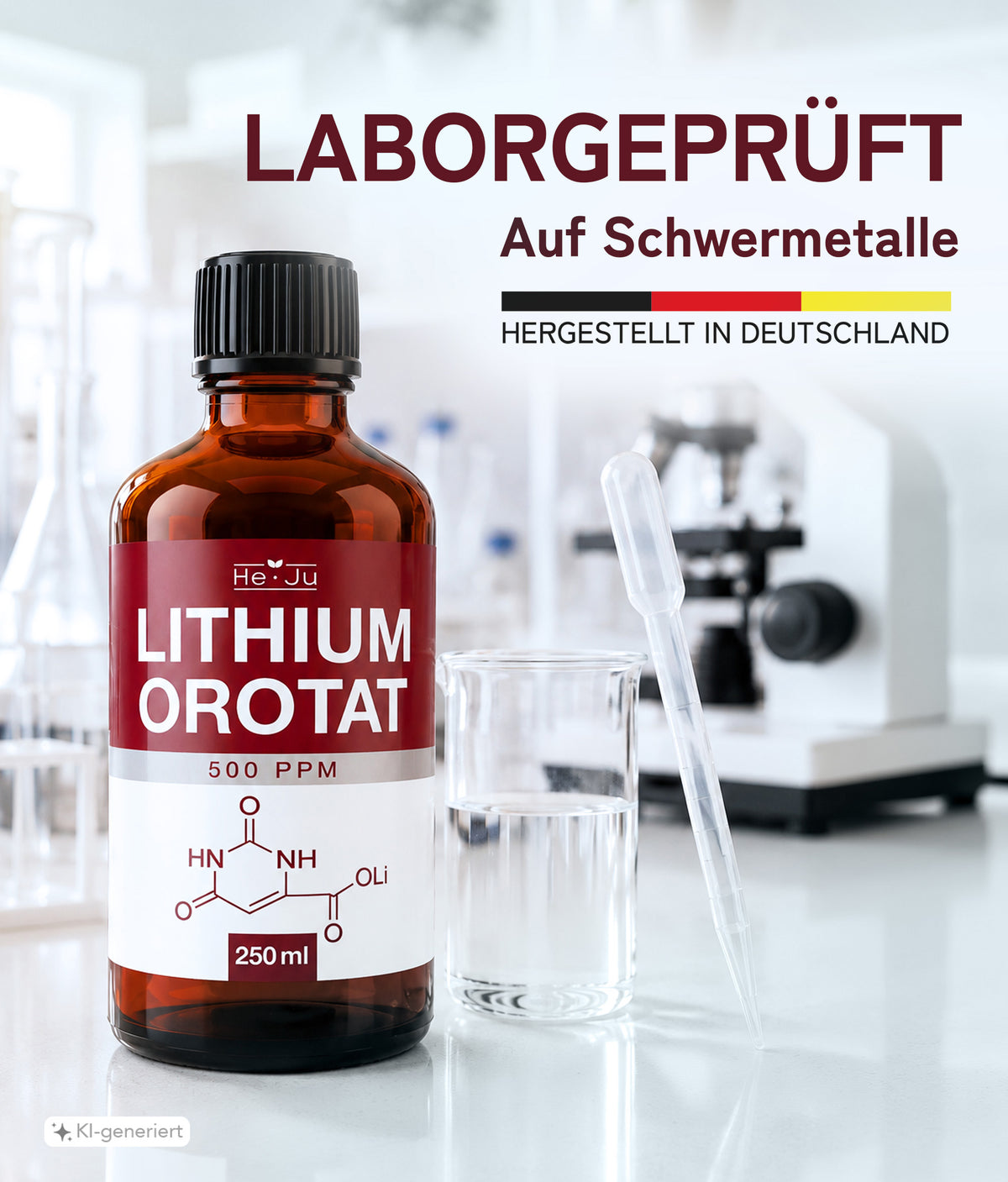 He-Ju Lithium Orotat 250ml Laborchemikalie 550ppm mit Pipette