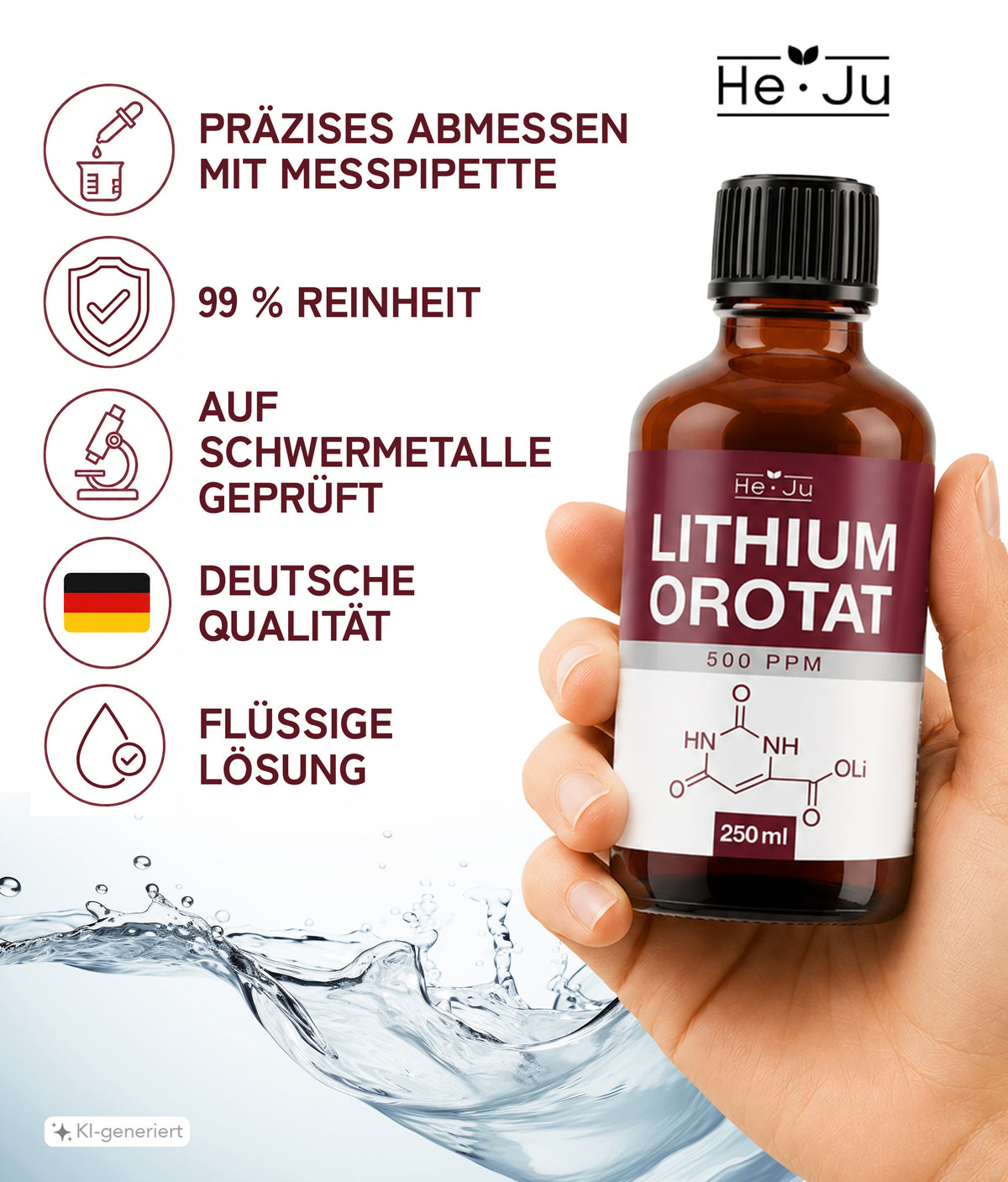 He-Ju Lithium Orotat 250ml Laborchemikalie 550ppm mit Pipette
