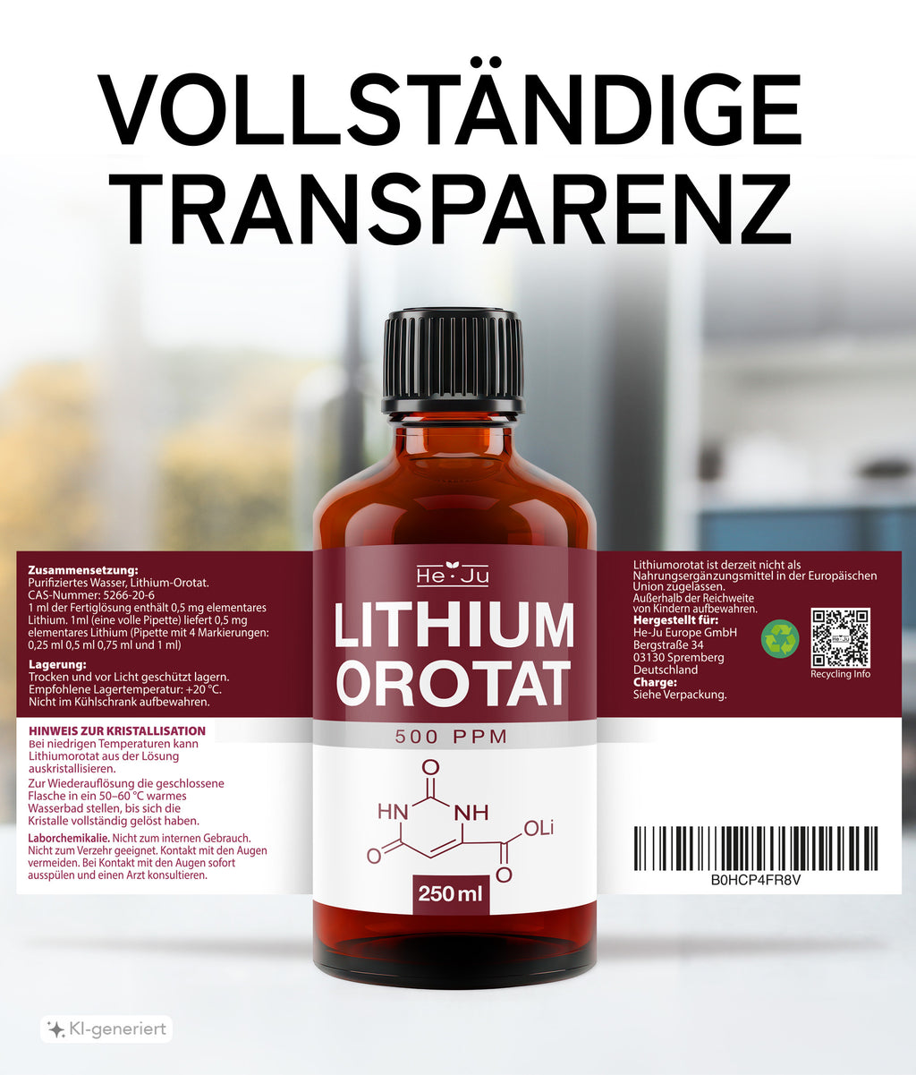 He-Ju Lithium Orotat 250ml Laborchemikalie 550ppm mit Pipette