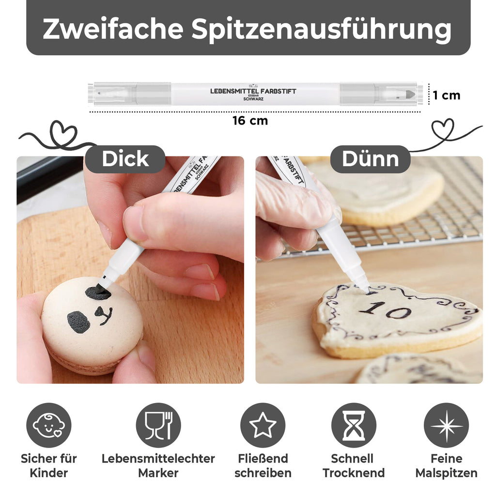 He-Ju Lebensmittelstift schwarz essbar 3er Set