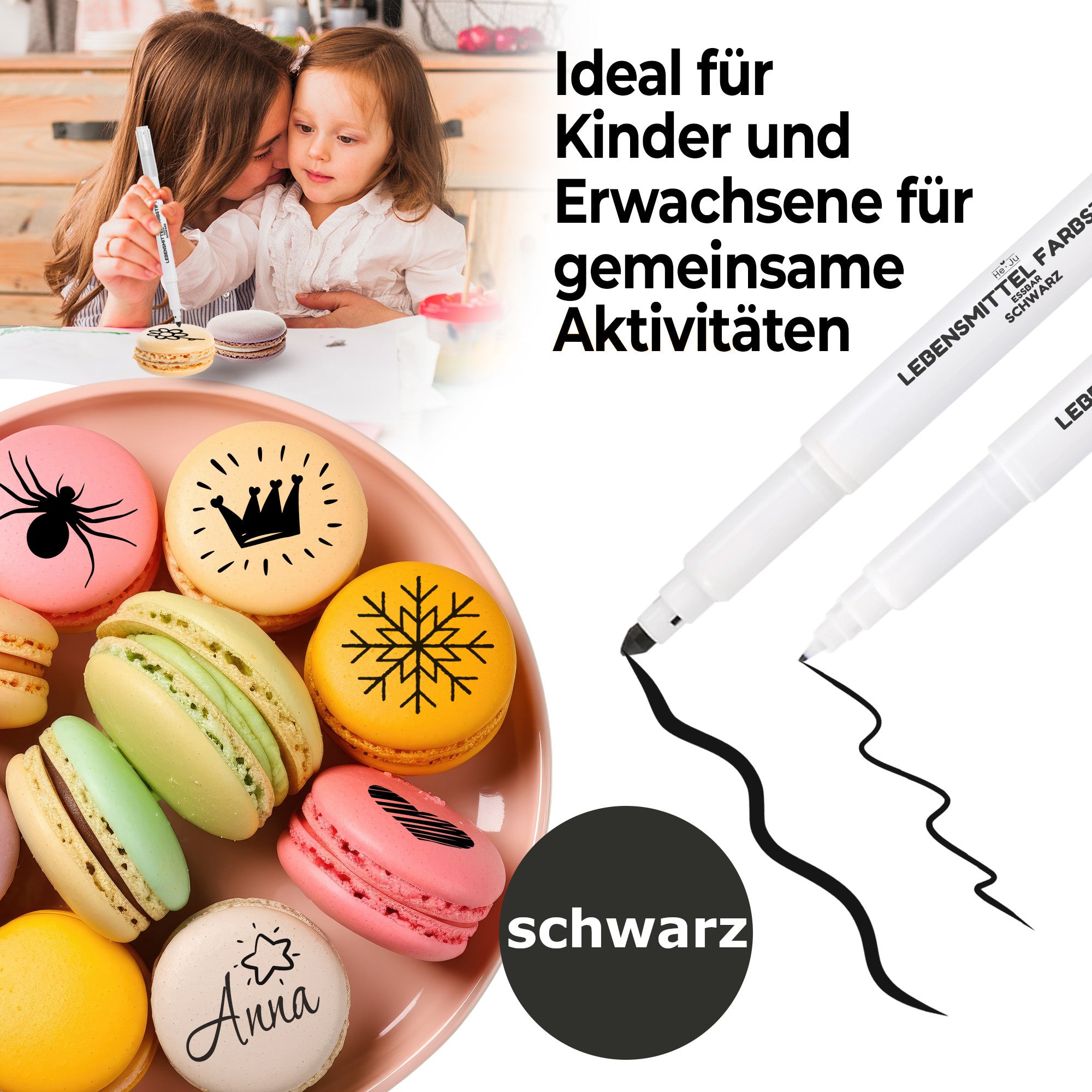 He-Ju Lebensmittelstift schwarz essbar 3er Set