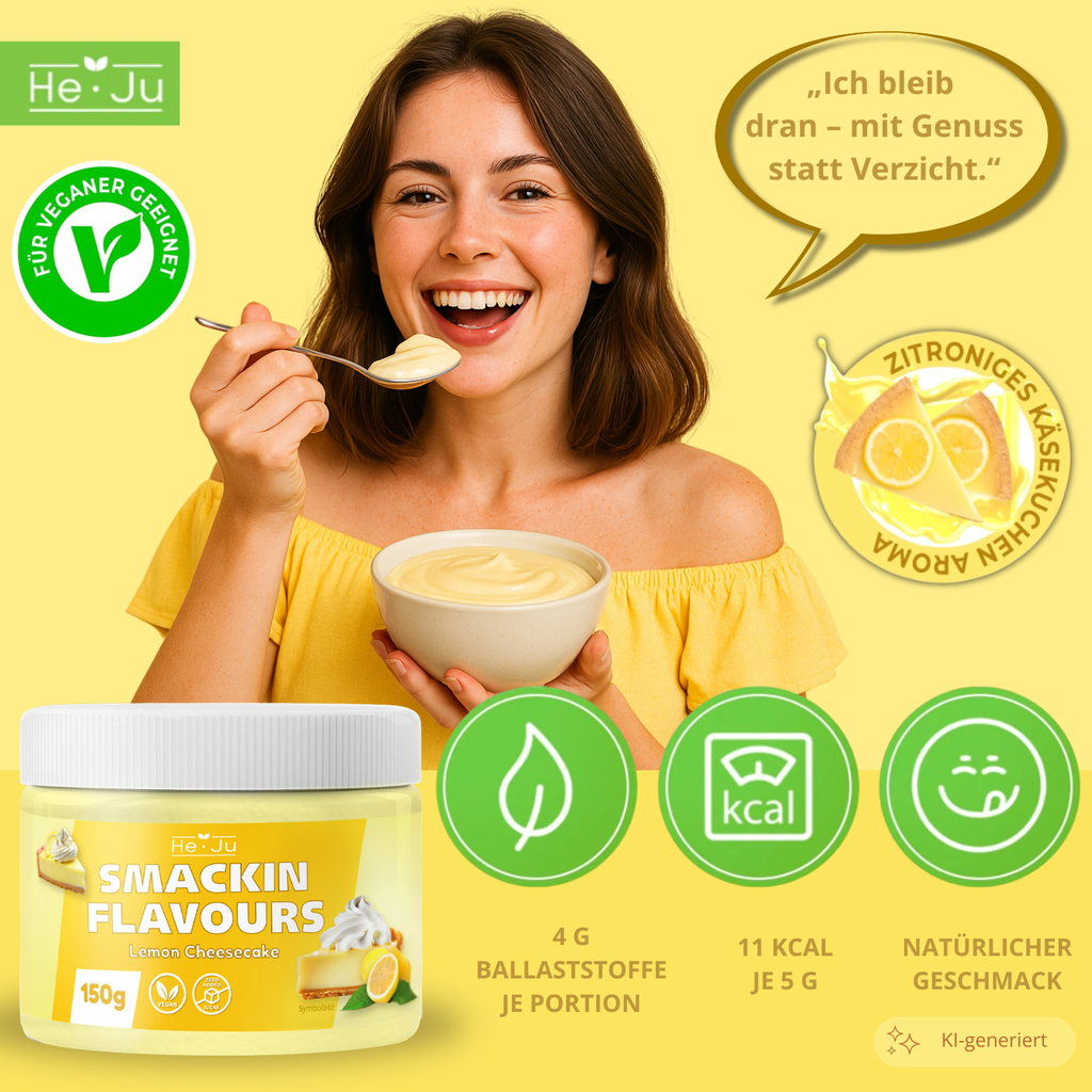 He-Ju Flavour Pulver Lemon Cheesecake, vegan, Lemon Cheesecake Geschmackspulver zum Süßen fast ohne Kalorien (150g)