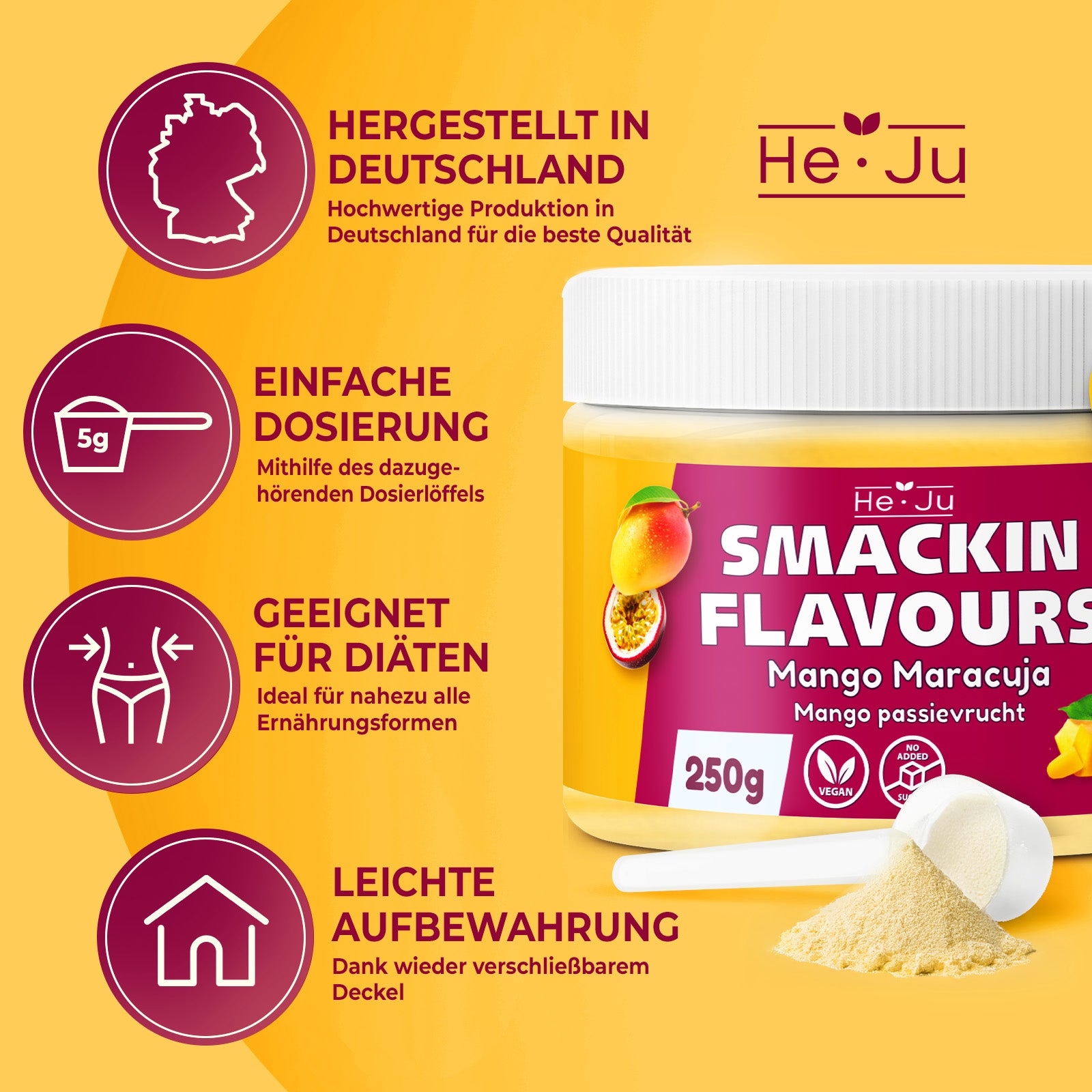 He-Ju Flavour Pulver Mango Maracuja 250g vegan