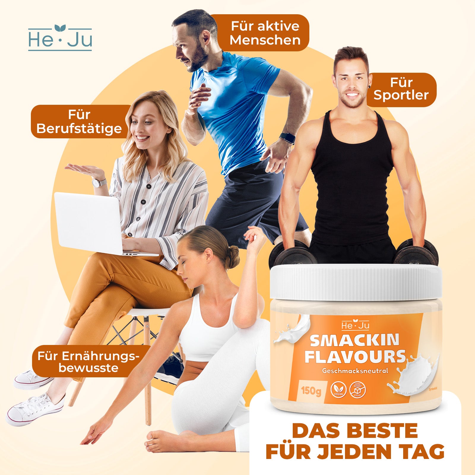 He-Ju Flavour Pulver Geschmacksneutral, vegan, das einzige Geschmackspulver ohne Geschmack zum Süßen (150g)