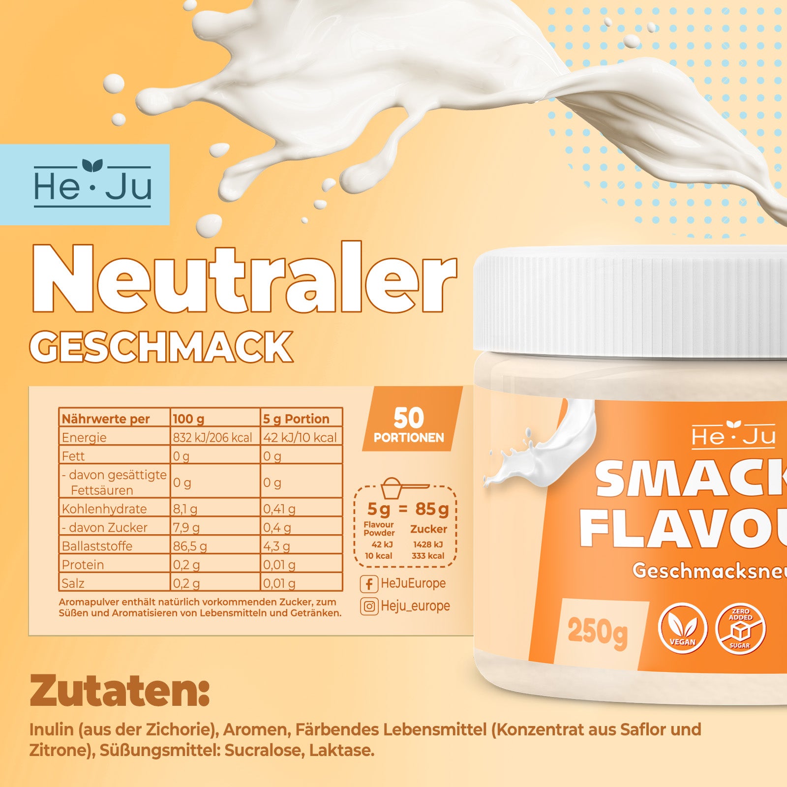 He-Ju Flavour Pulver Geschmacksneutral 250g, vegan