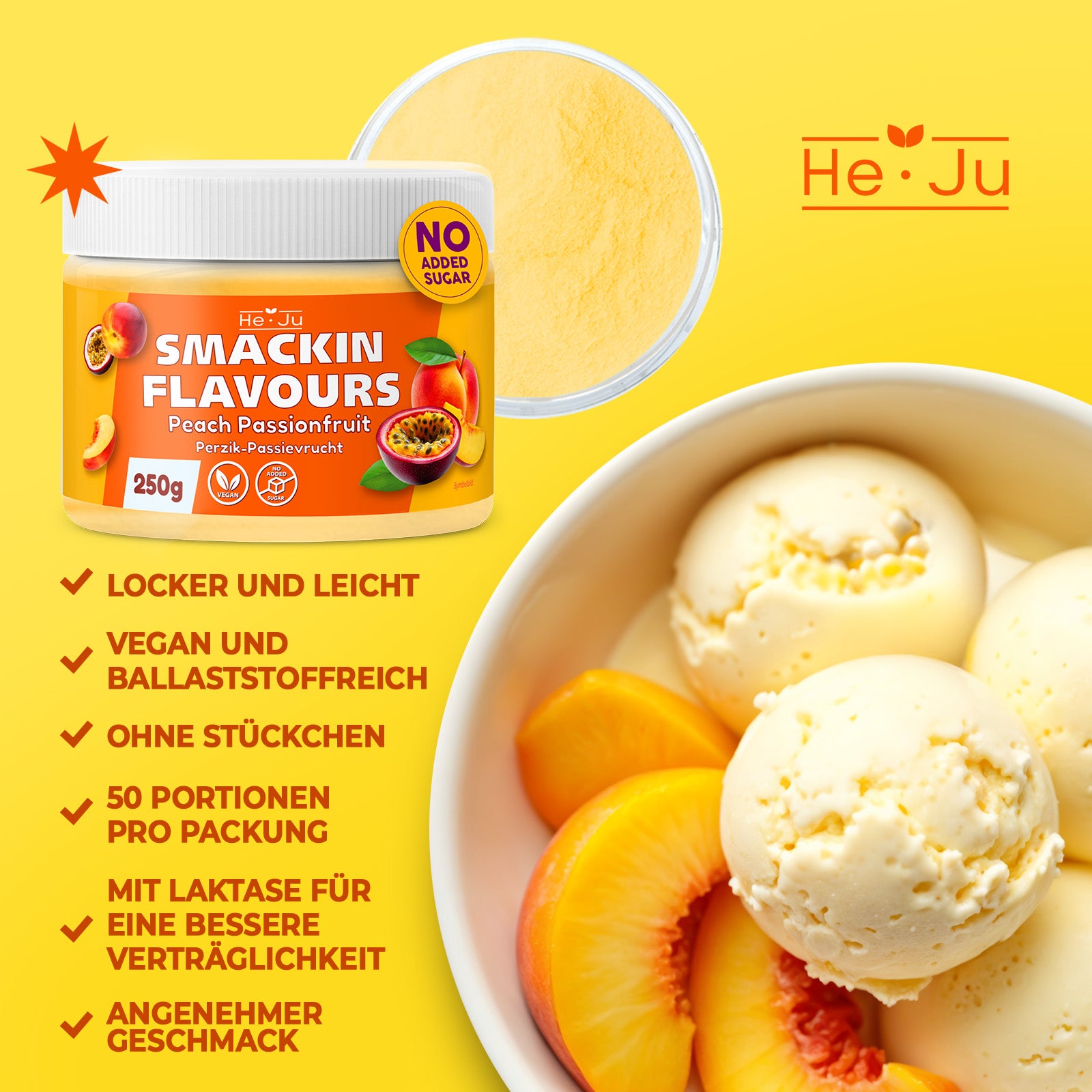 He-Ju Flavour Pulver Peach Passionfruit 250g vegan