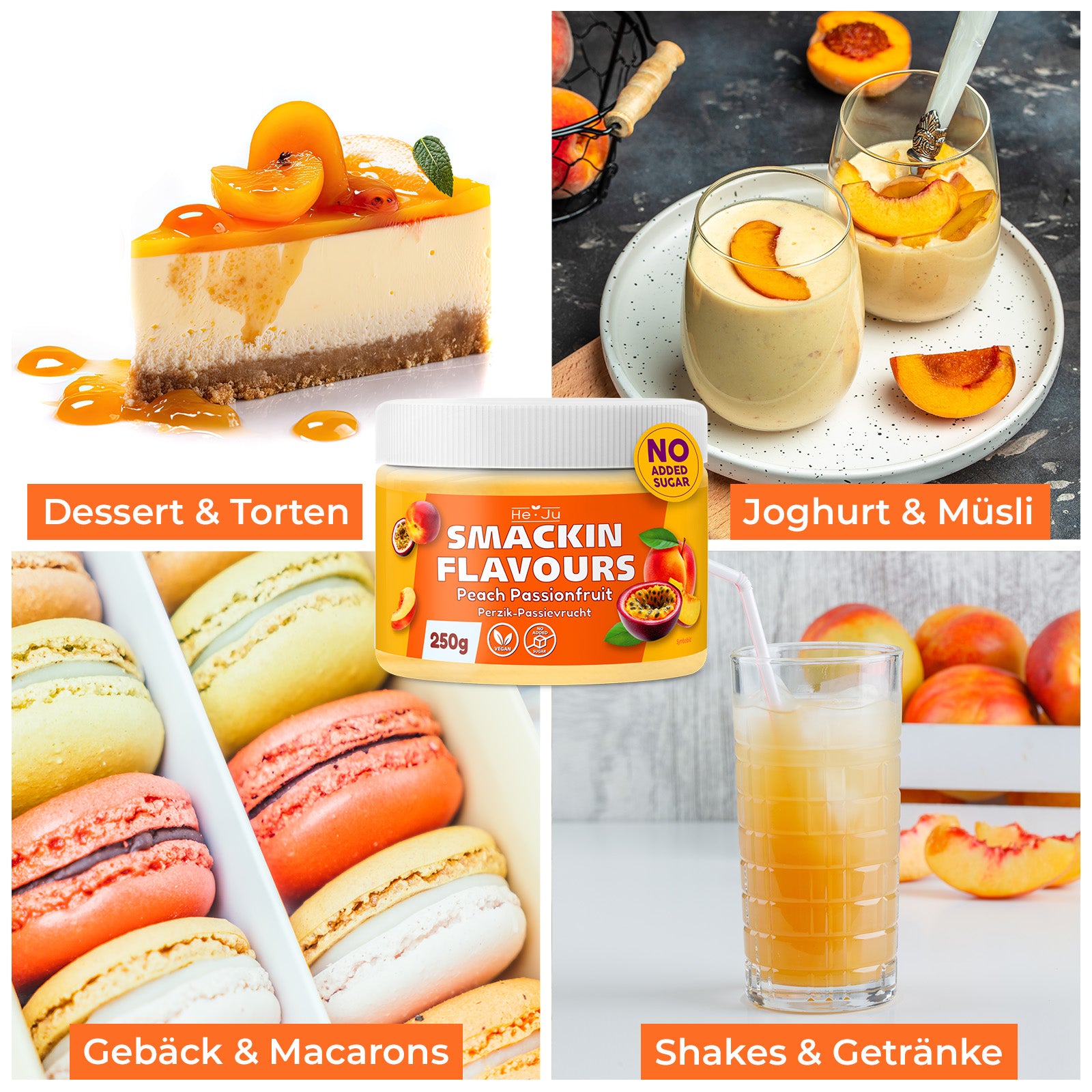 He-Ju Flavour Pulver Peach Passionfruit 250g vegan