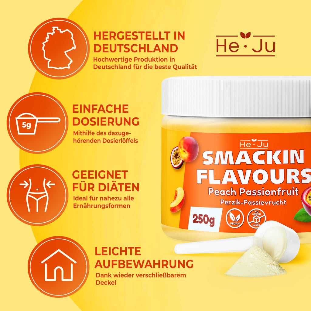 He-Ju Flavour Pulver Peach Passionfruit 250g vegan