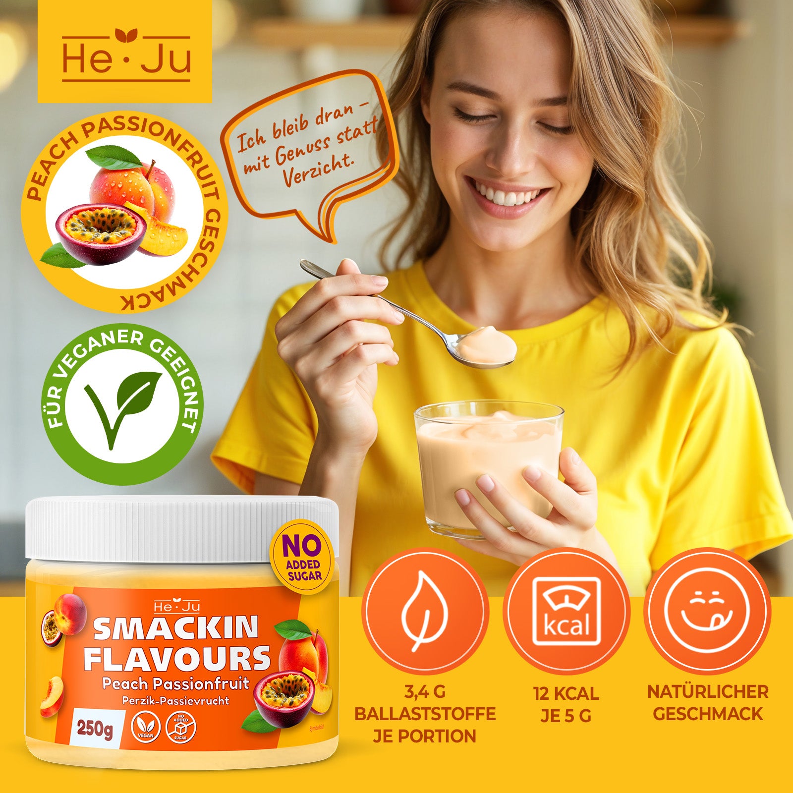 He-Ju Flavour Pulver Peach Passionfruit 250g vegan